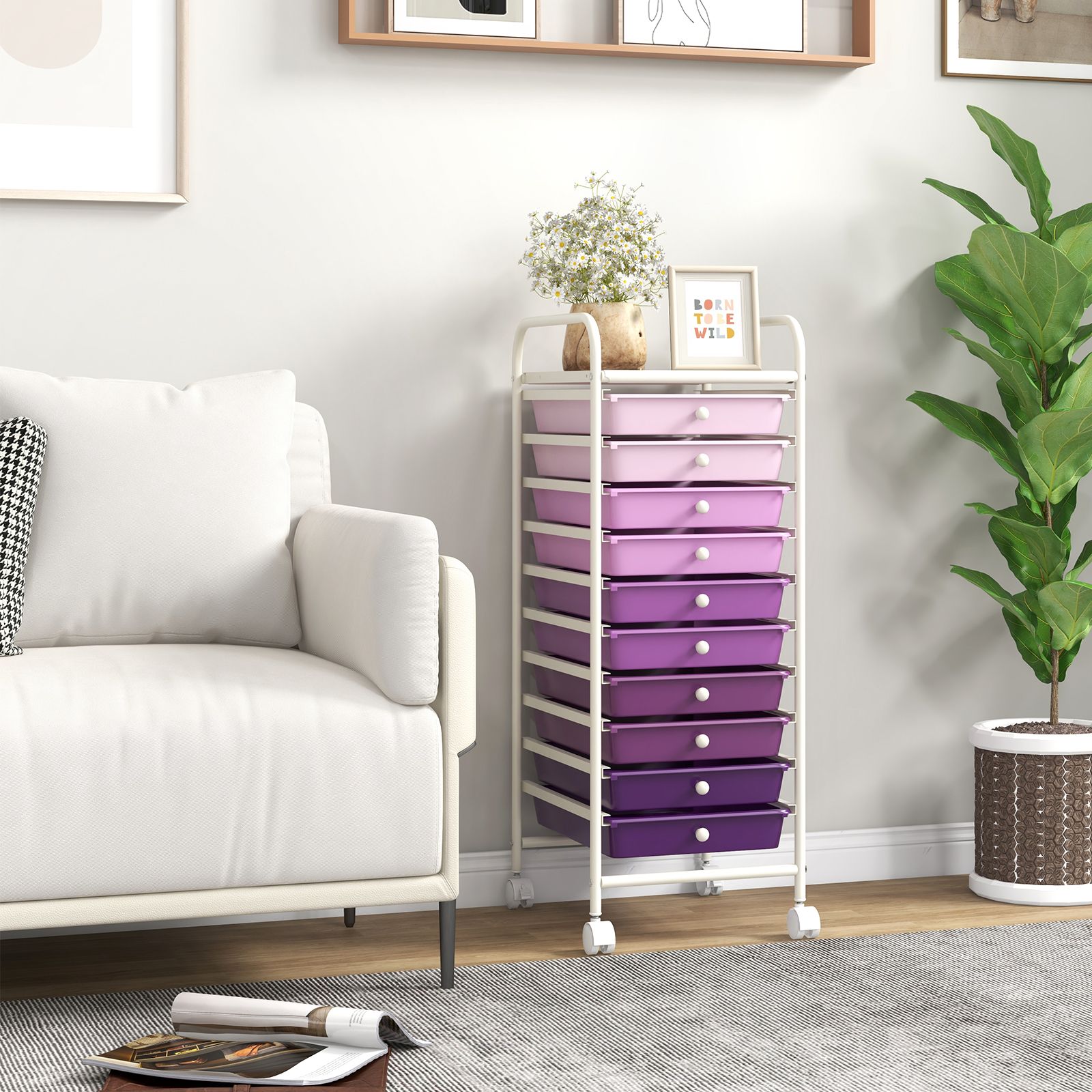 10 Drawer Rolling Storage Cart Organizer, 4 Universal Casters