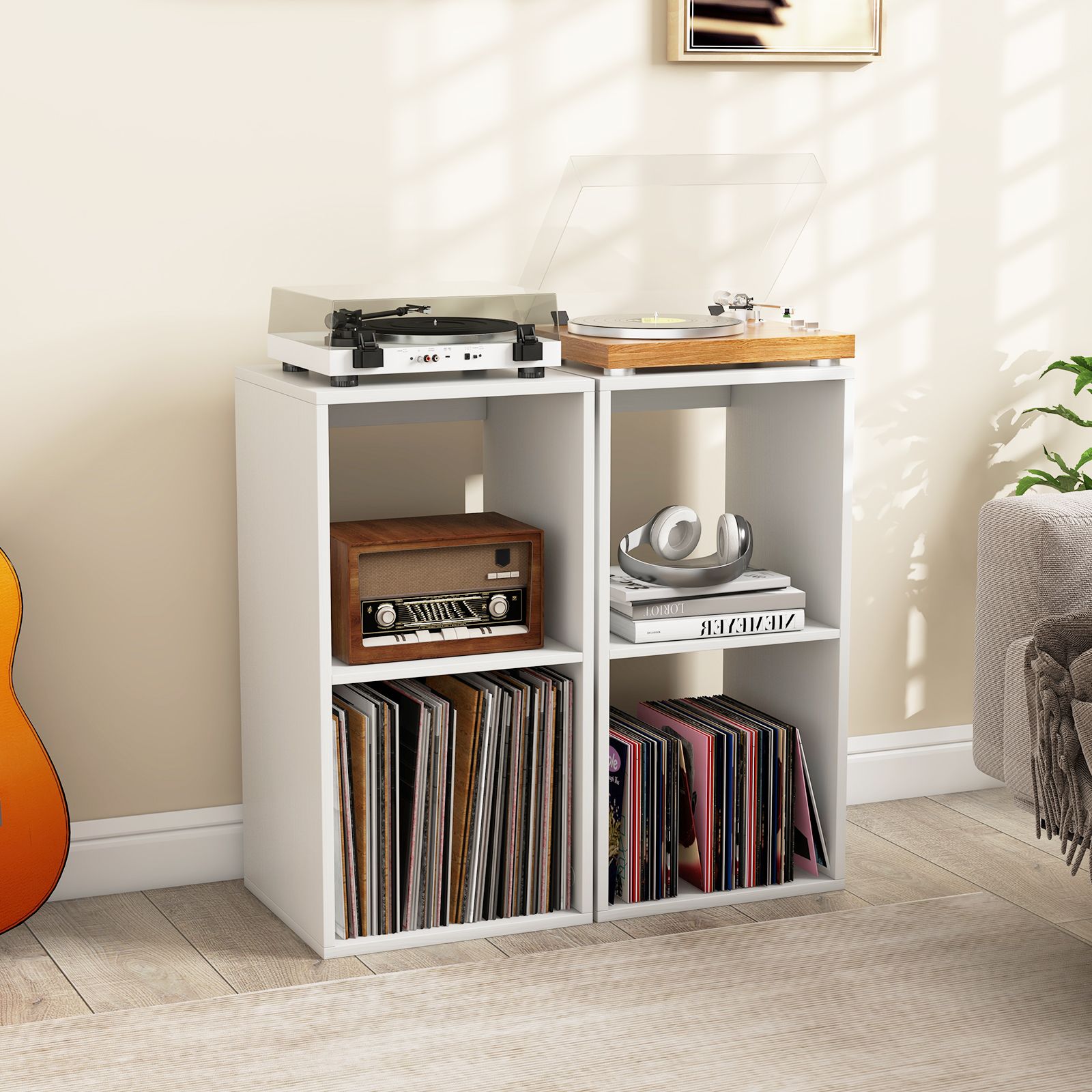 Bibliothèque à 2 cubes, barrière arrière pour salon ou chambre - Blanc