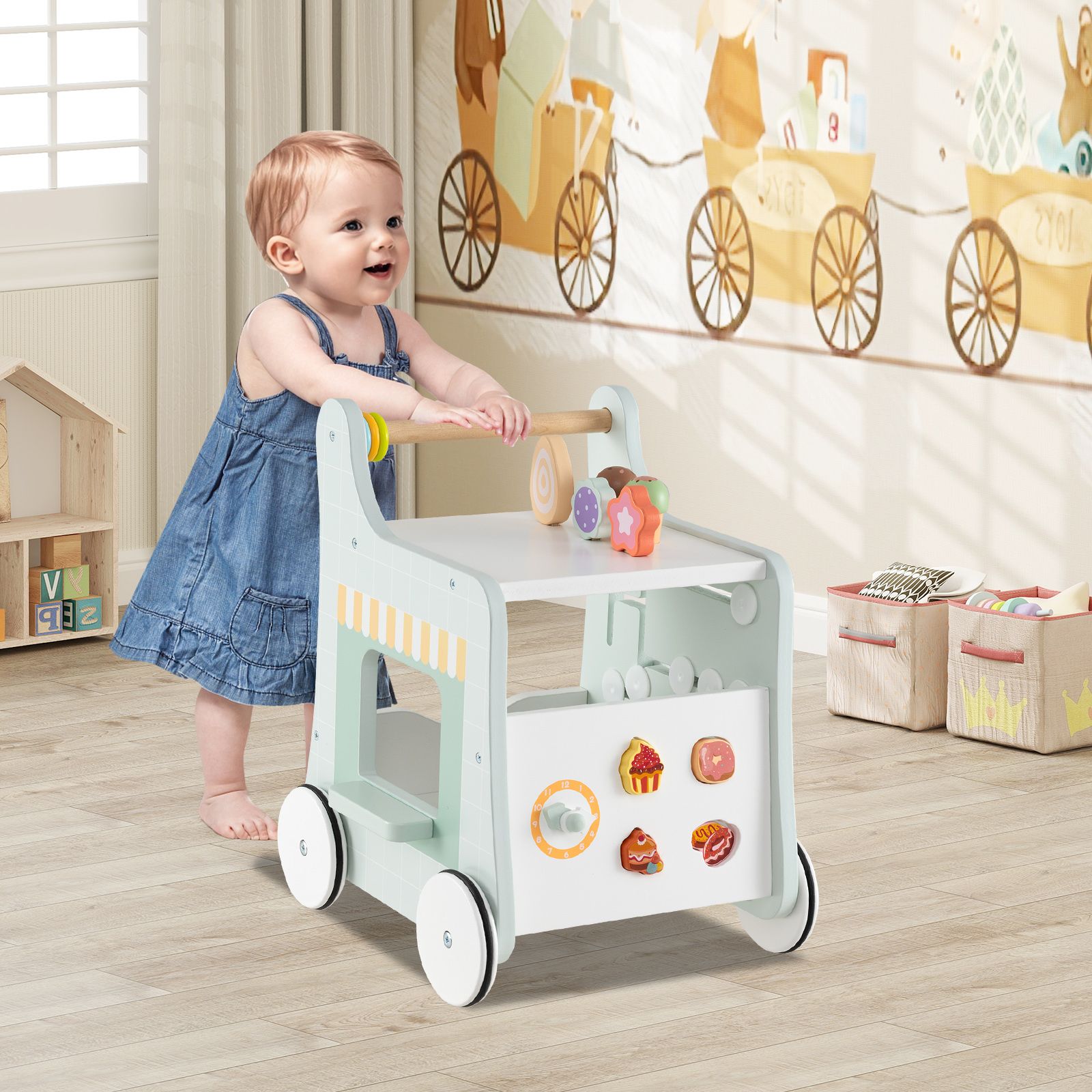 Trotteur 2-en-1, rangement et glaces pour les enfants de 1 an et plus - Vert clair
