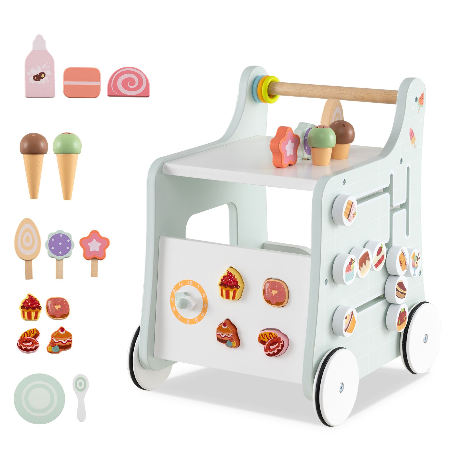 Trotteur 2-en-1, rangement et glaces pour les enfants de 1 an et plus - Vert clair