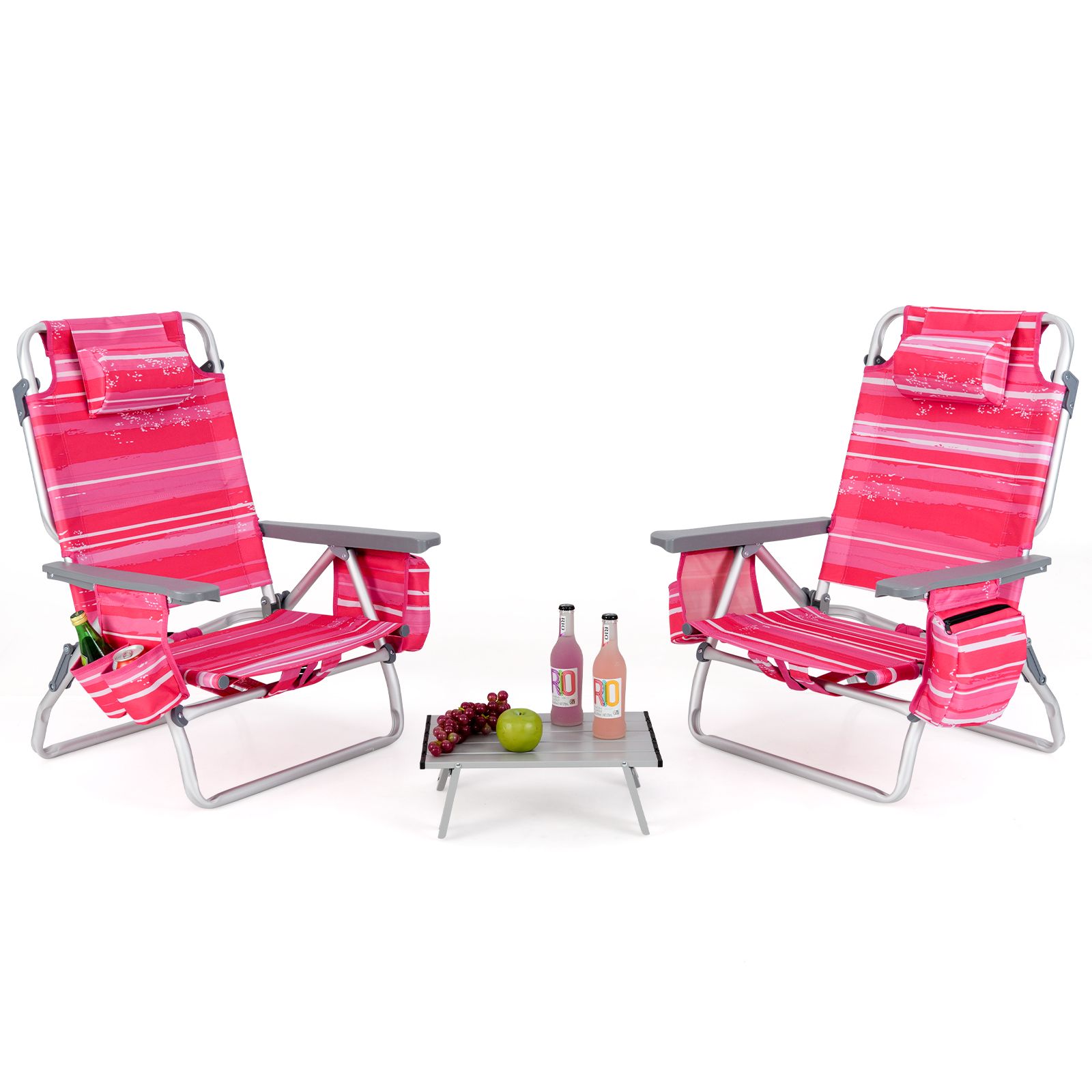 2 Packs 5-Position Outdoor Folding Backpack Beach Table Chair Reclining Set