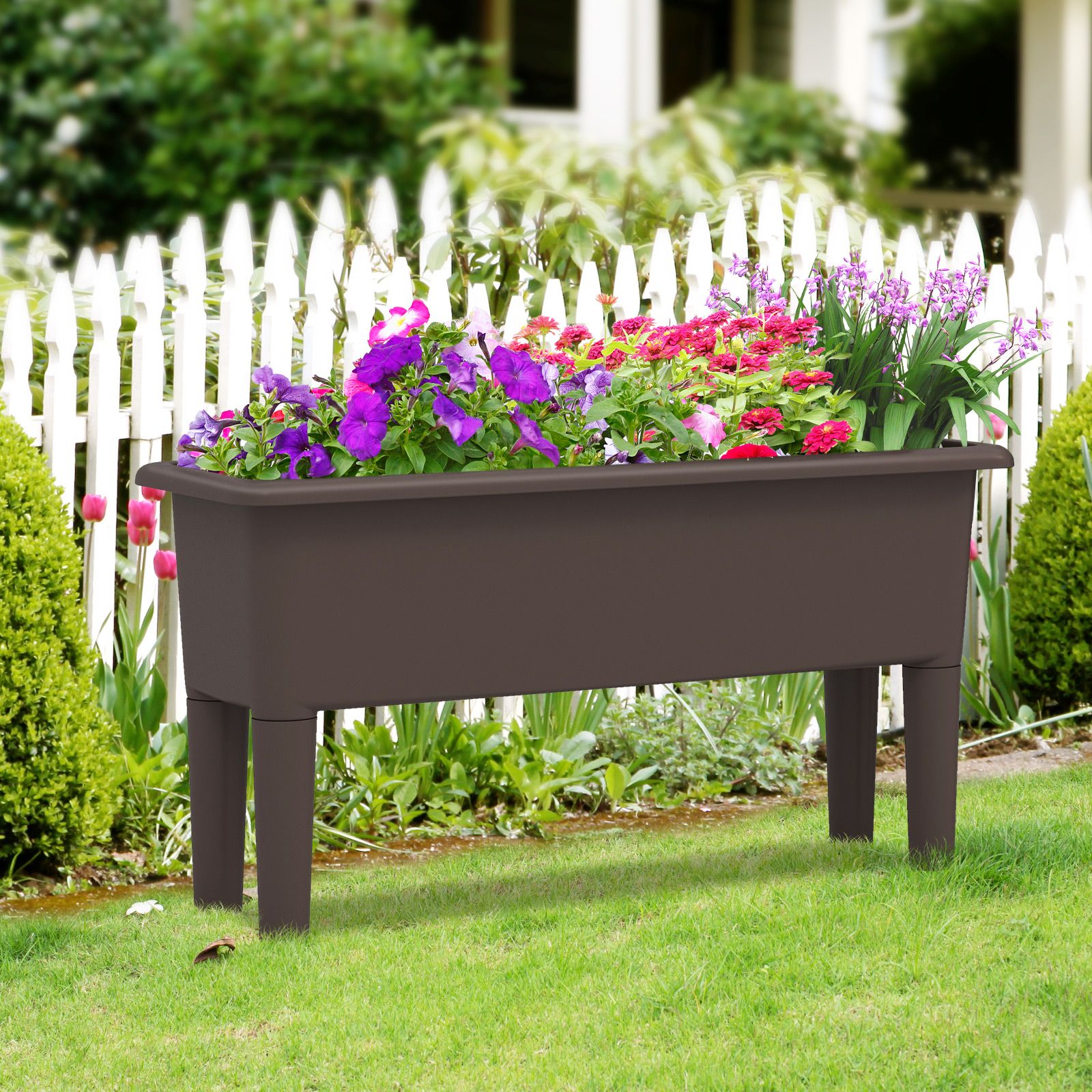 2-Piece Raised Garden Beds Self-Watering Planter Box, Detachable Legs and Drainage Hole