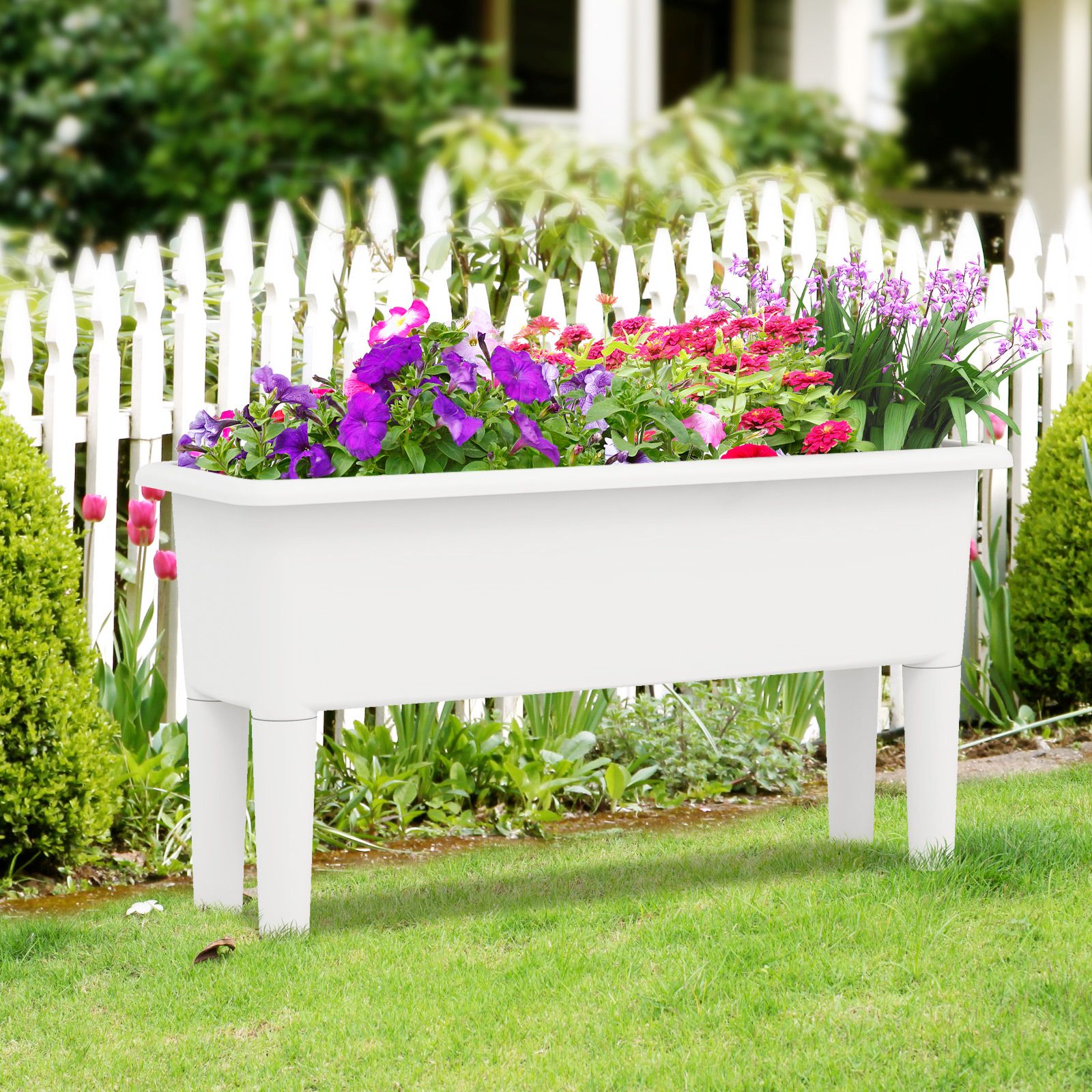 2-Piece Raised Garden Beds Self-Watering Planter Box, Detachable Legs and Drainage Hole