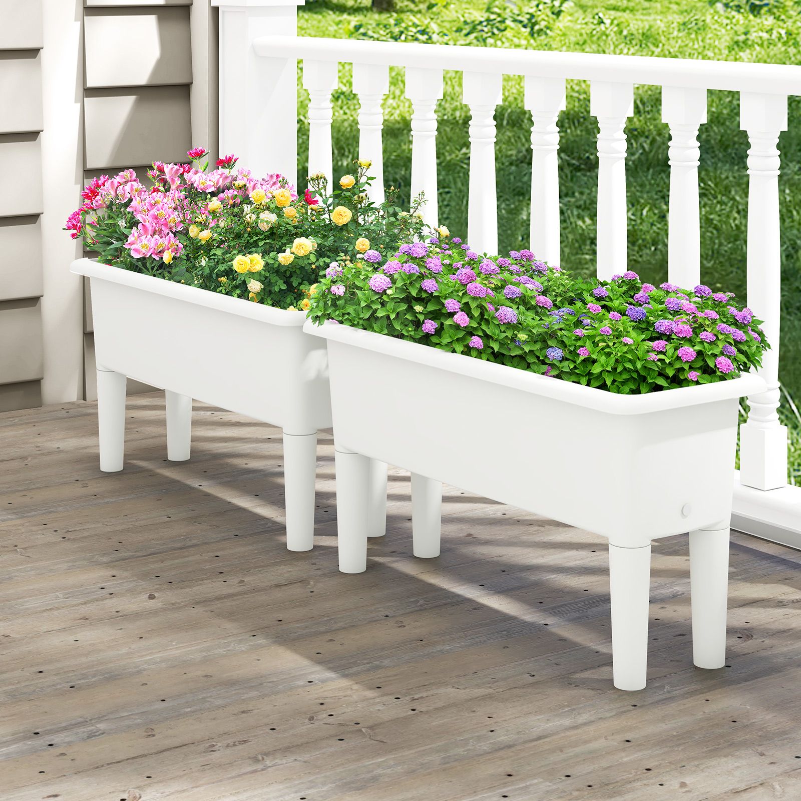 2-Piece Raised Garden Beds Self-Watering Planter Box, Detachable Legs and Drainage Hole