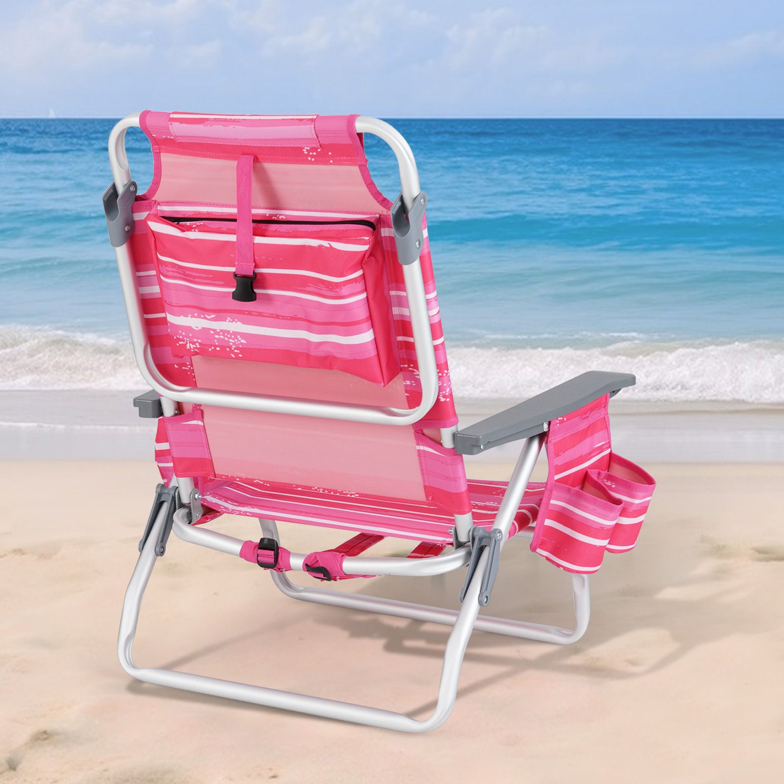 2-Pack Folding Backpack Beach Chair 5-Position Outdoor Reclining Chairs, Pillow