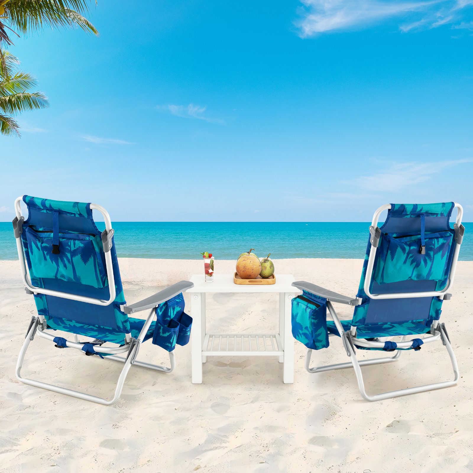 2-Pack Folding Backpack Beach Chair 5-Position Outdoor Reclining Chairs, Pillow
