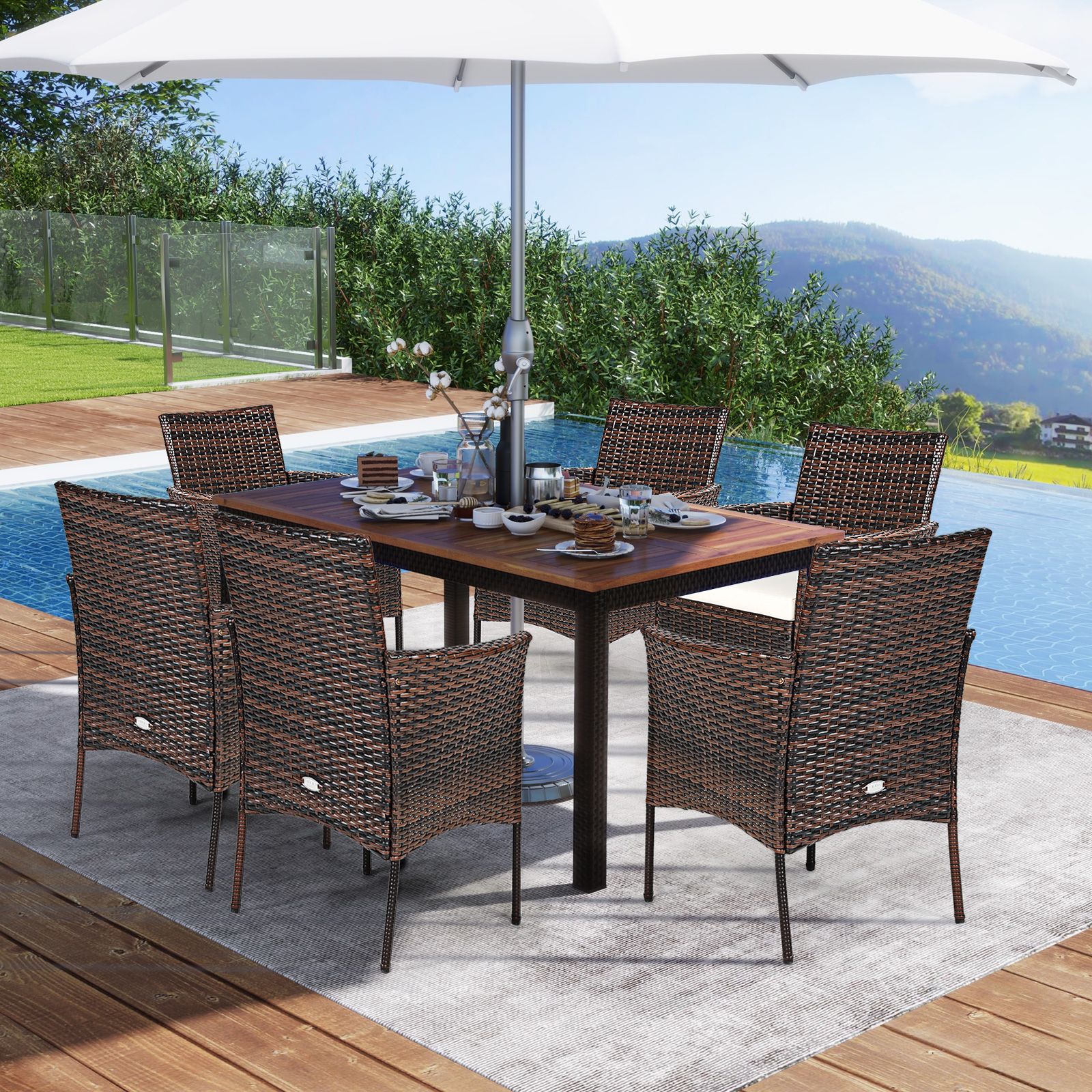 2-Piece Outdoor PE Rattan Armchairs, Removable Cushions