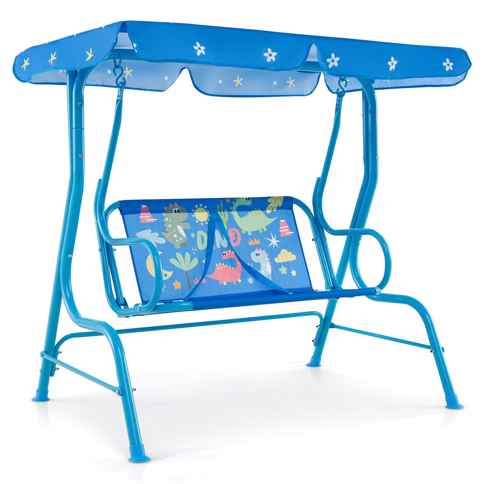2-Seater Kids Patio Swing, Metal Stand and Adjustable Canopy