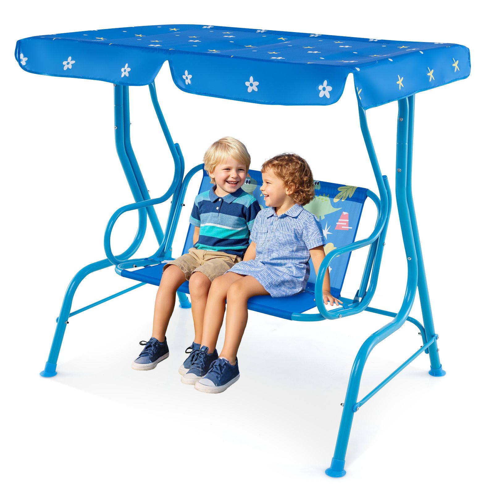 2-Seater Kids Patio Swing, Metal Stand and Adjustable Canopy