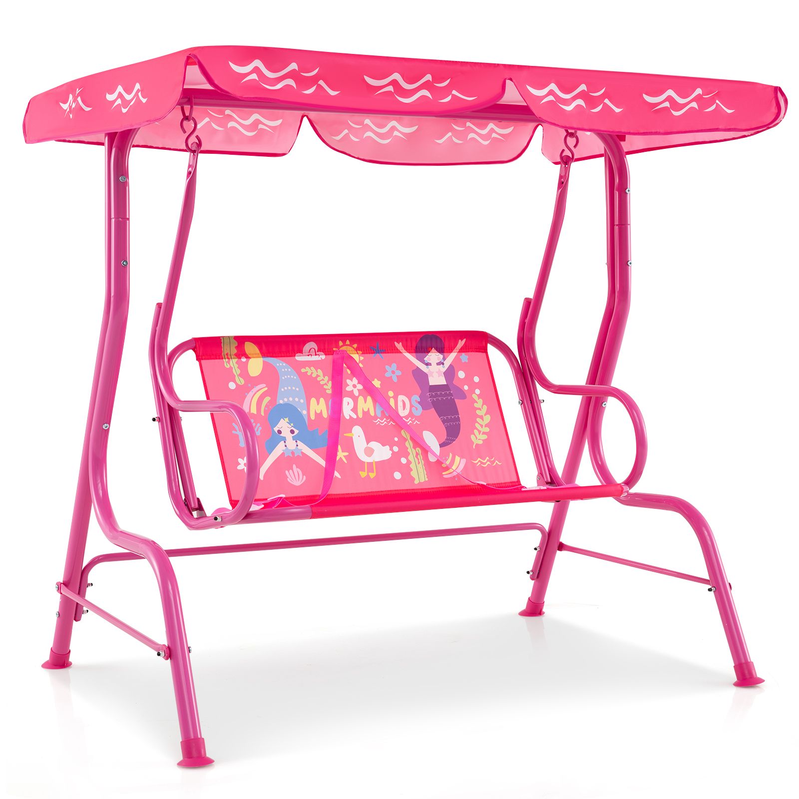 2-Seater Kids Patio Swing, Metal Stand and Adjustable Canopy