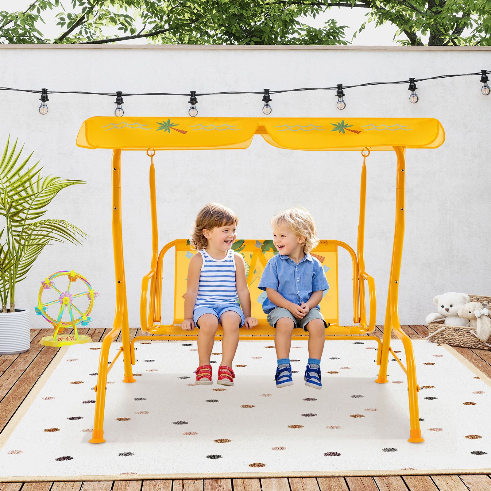 2-Seater Kids Patio Swing, Metal Stand and Adjustable Canopy