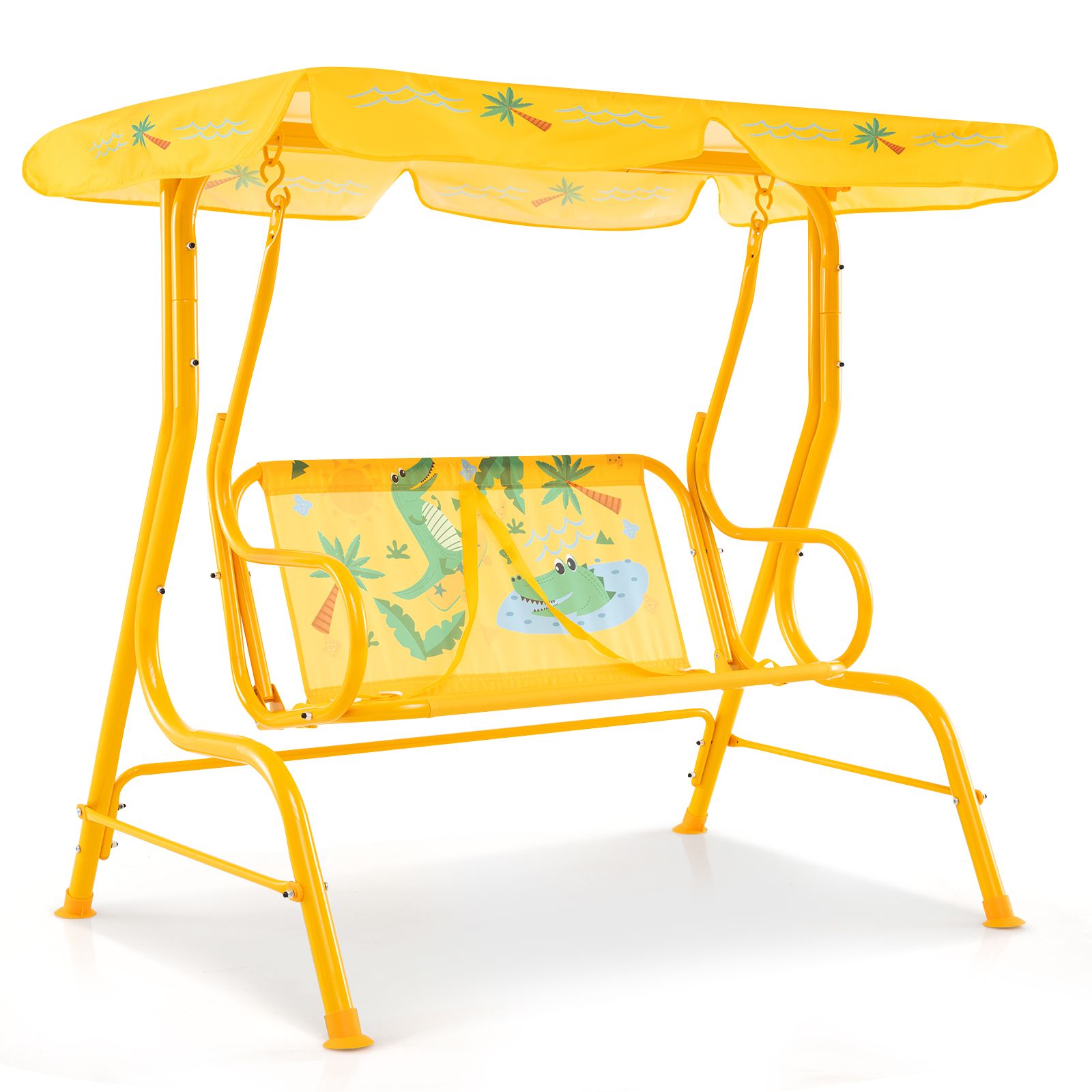 Balançoire d'extérieur pour enfants à 2 places, support métallique et auvent réglable