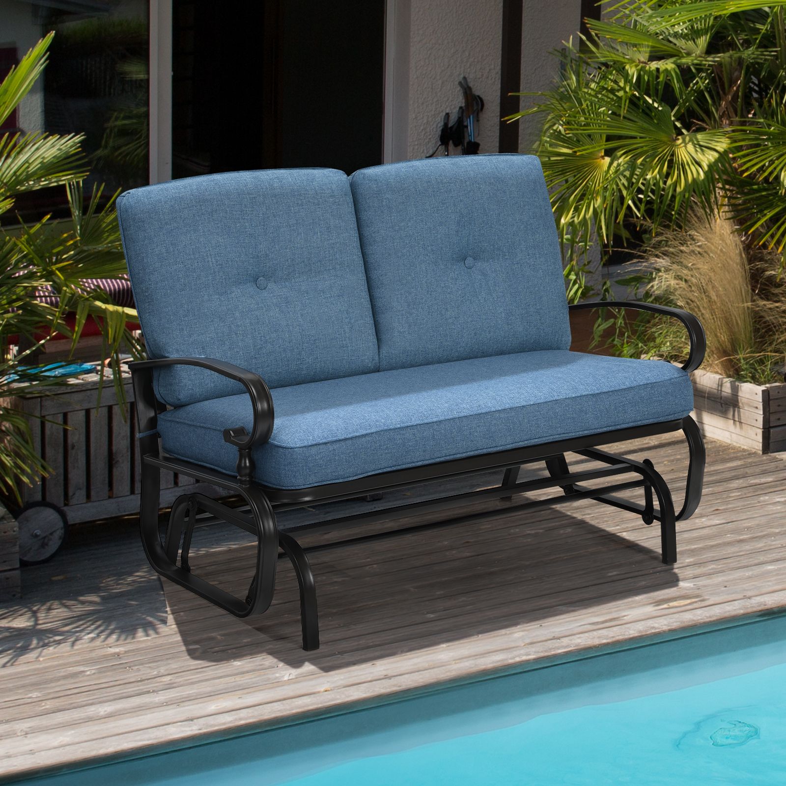 Balançoire d'extérieur à 2 places, coussins confortables - Bleu
