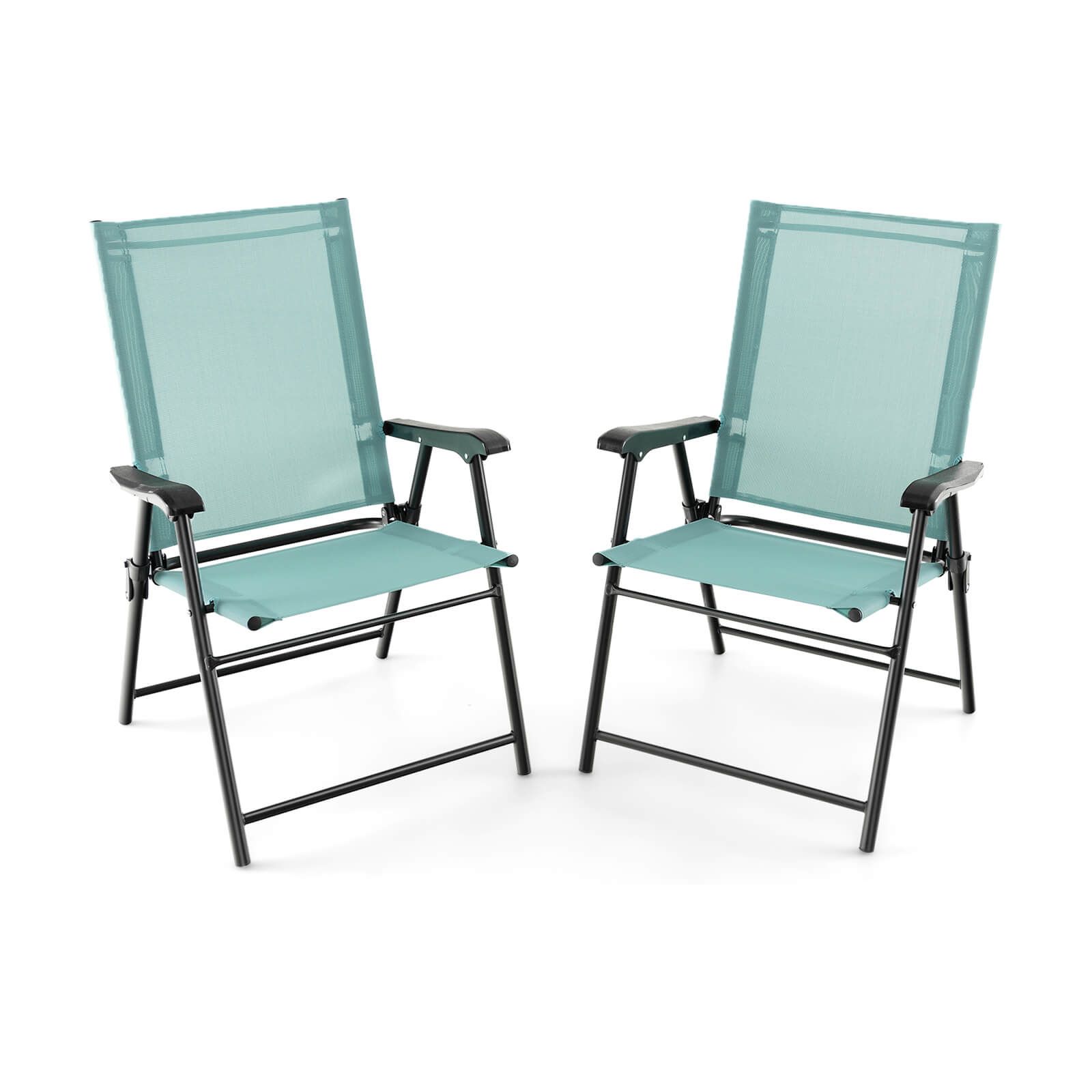 2 Set of Patio Dining Chair, Armrests and Metal Frame - Light Green