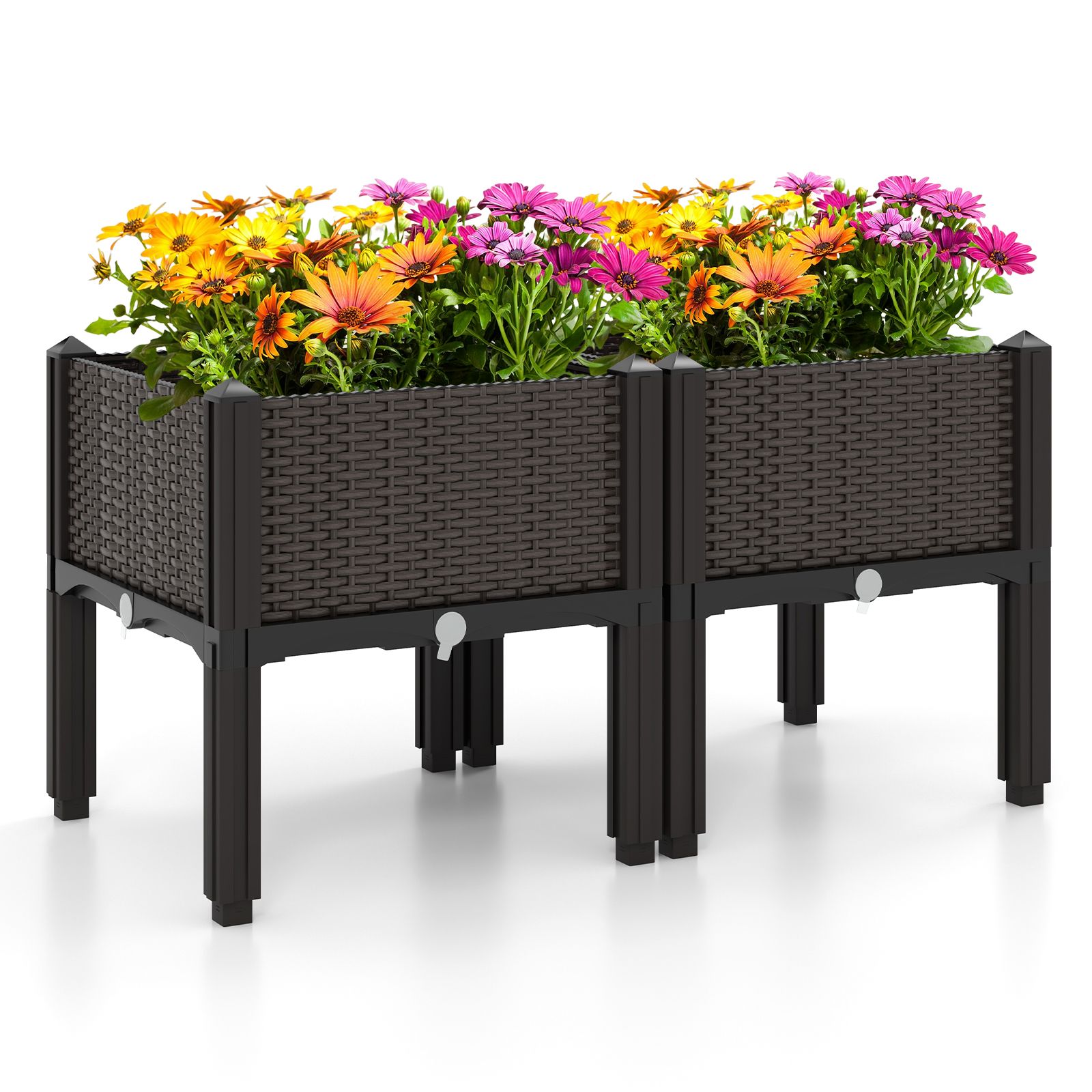 Ensemble de 2 kits de jardinières surélevées en plastique pour la culture de fleurs et de légumes - Marron