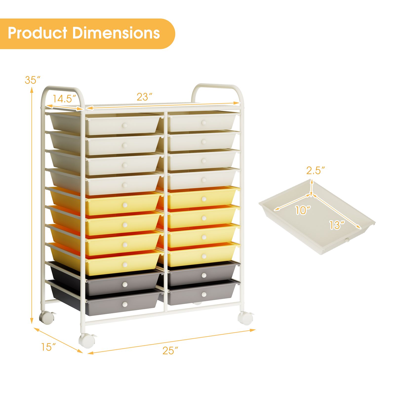 20 Drawers Rolling Storage Cart Studio Organizer