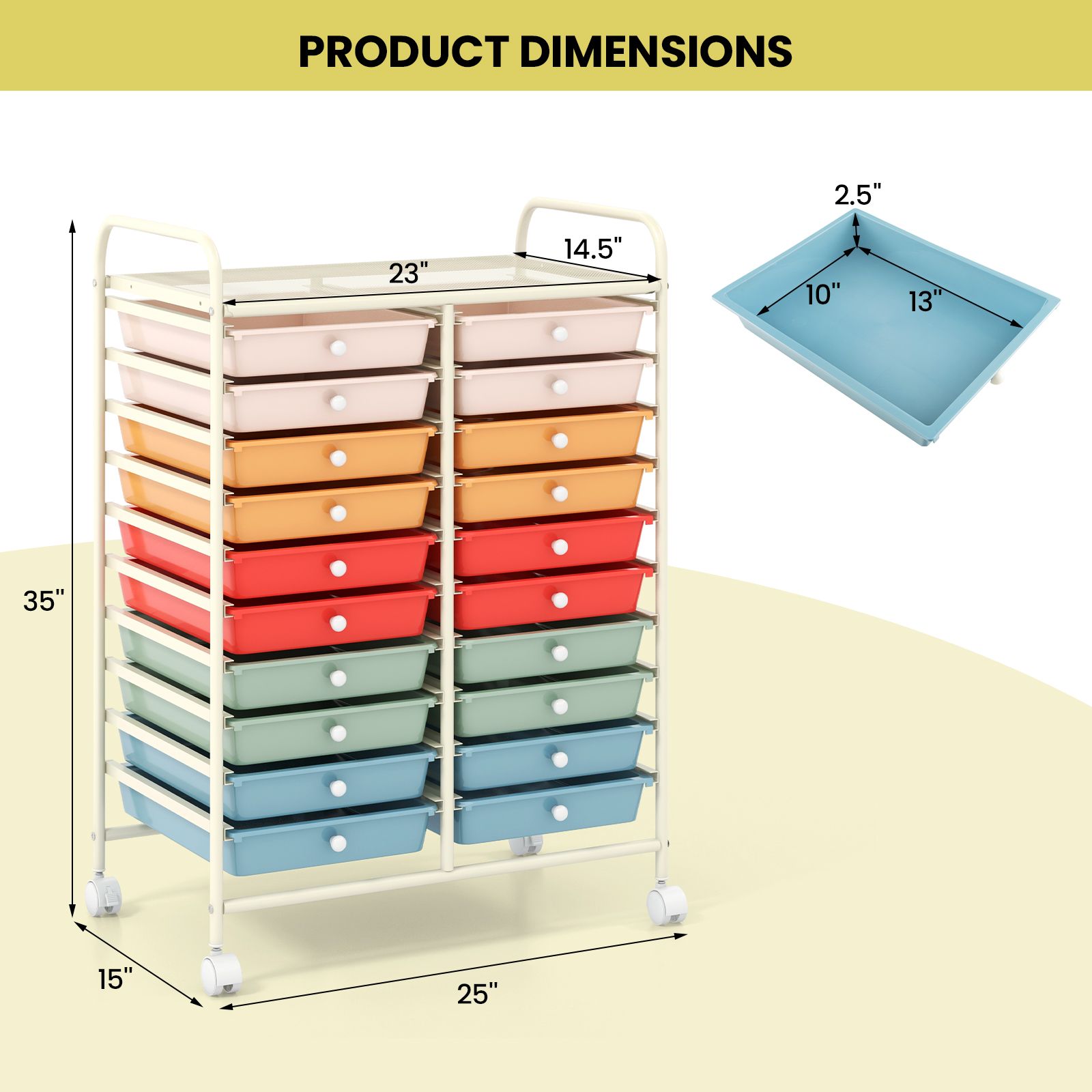 20 Drawers Rolling Storage Cart Studio Organizer
