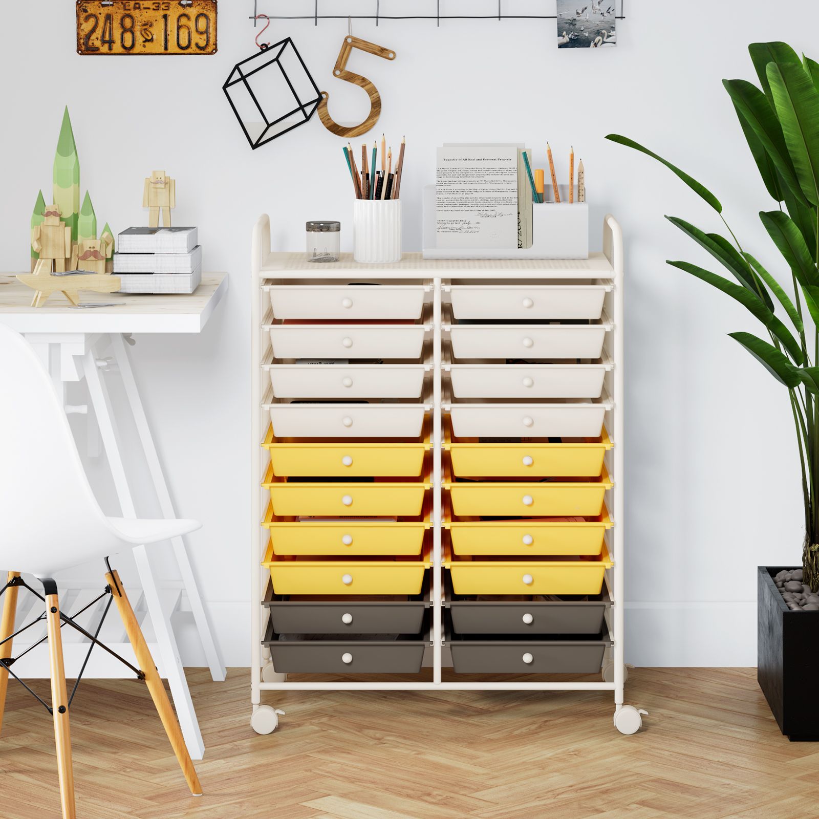 Chariot de rangement à roulettes, 20 tiroirs - Organisateur studio