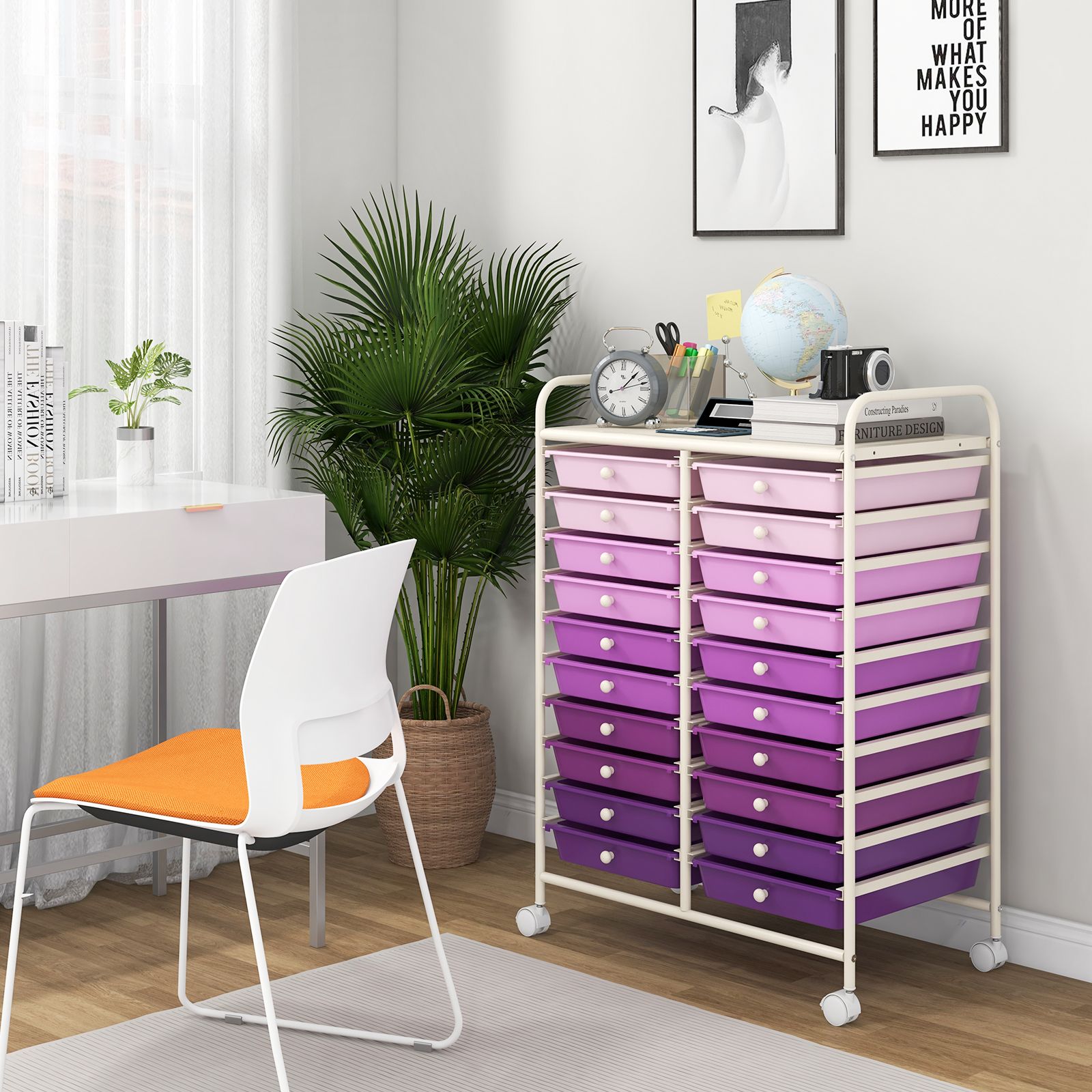 Chariot de rangement à roulettes, 20 tiroirs - Organisateur studio