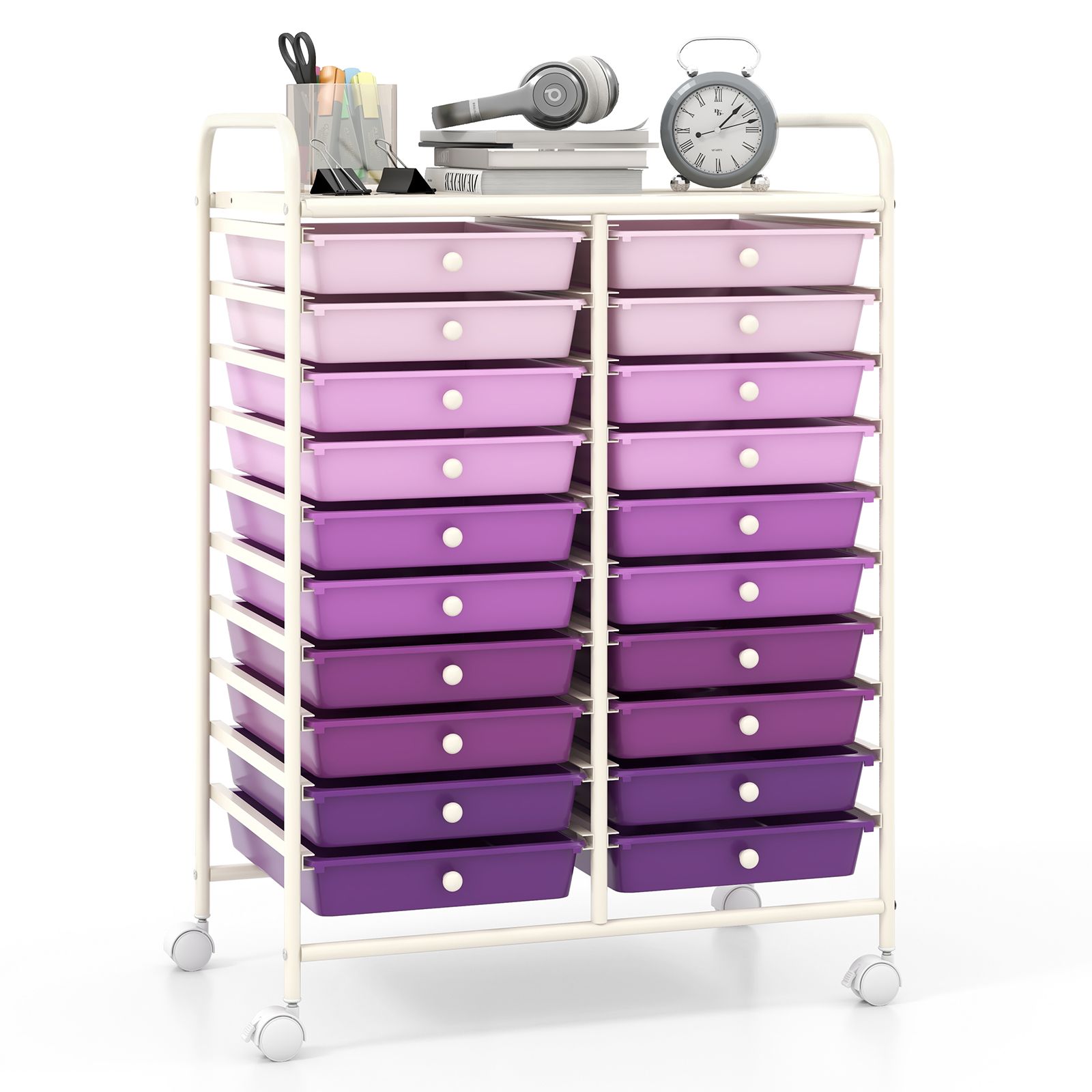 Chariot de rangement à roulettes, 20 tiroirs - Organisateur studio