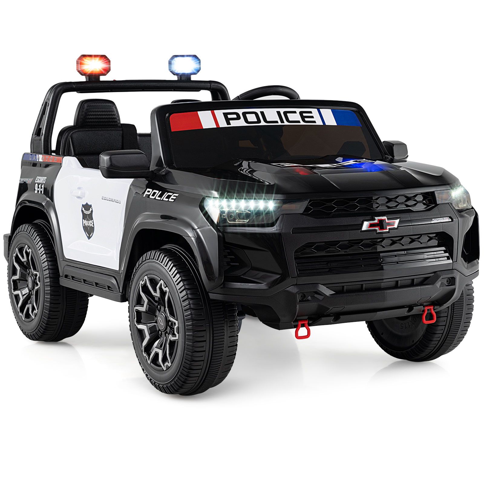 Véhicule pour enfants 24 V, 2 places, voiture de police 4x4 Chevrolet, mégaphone et gyrophares LED - Noir