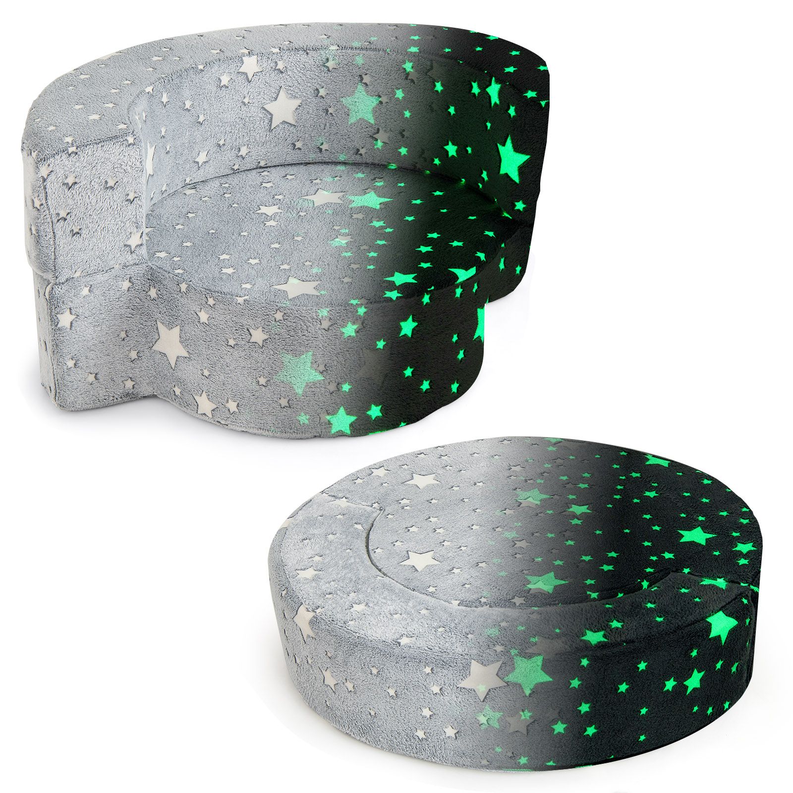 Chaise 2-en-1 pour tout-petits Canapé pour enfants phosphorescent, housse Canapé convertible - Gris