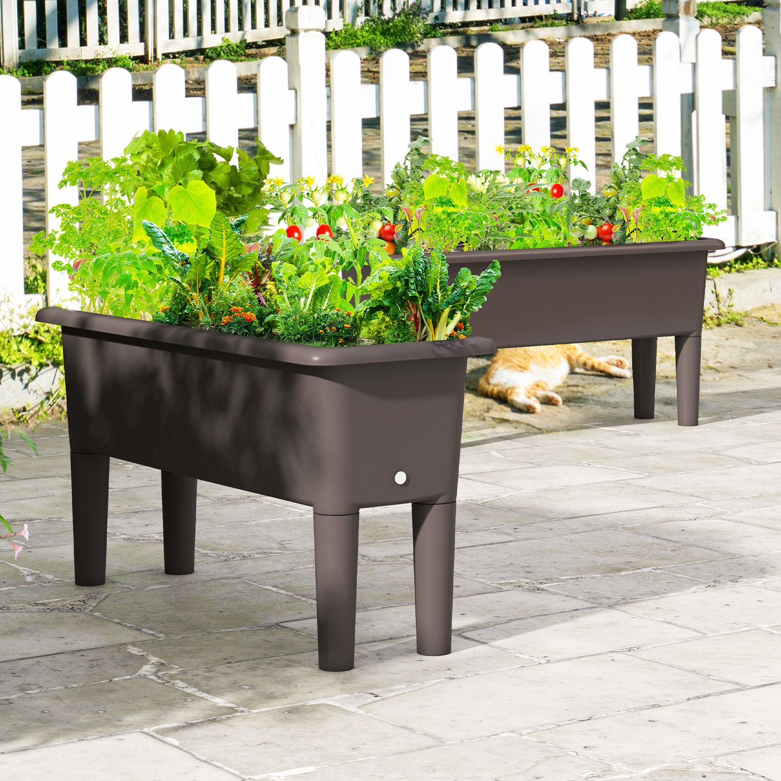 2-Piece Raised Garden Beds Self-Watering Planter Box, Detachable Legs and Drainage Hole