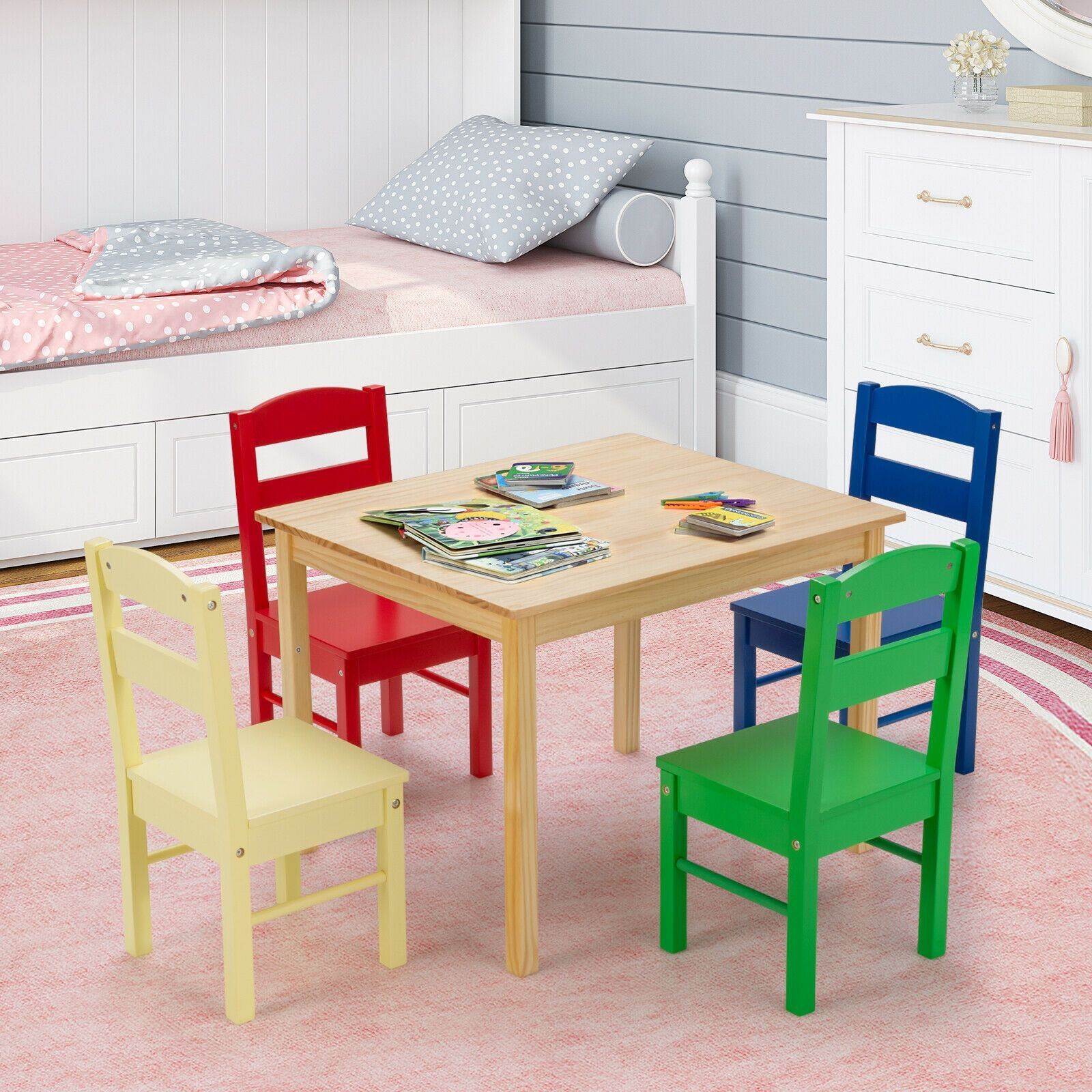 Ensemble de 5 pièces en bois de pin multicolore pour enfants - Multicolore