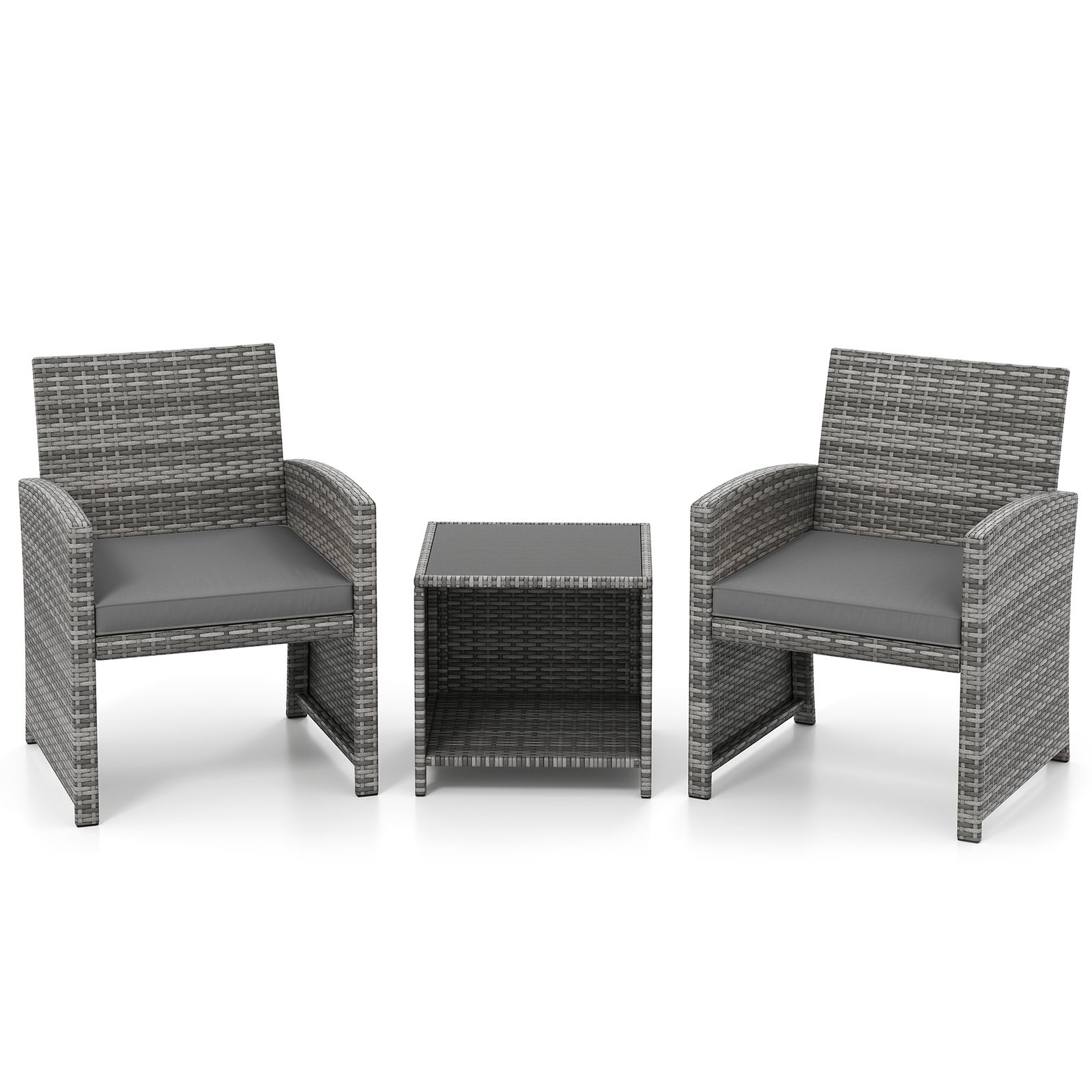 3-Piece Patio Furniture Set, Tempered Glass Coffee Table and Soft Seat Cushions