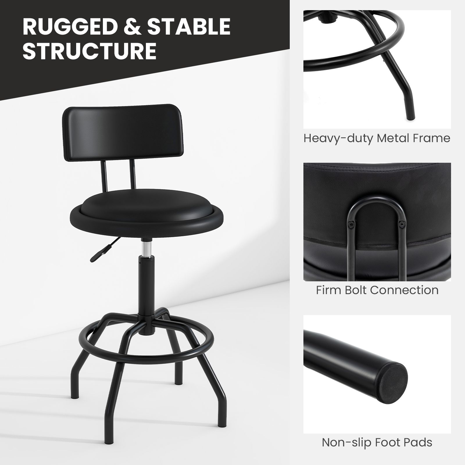 360° Swivel Counter Height Barstool, Padded Seat and Back - 2-Piece