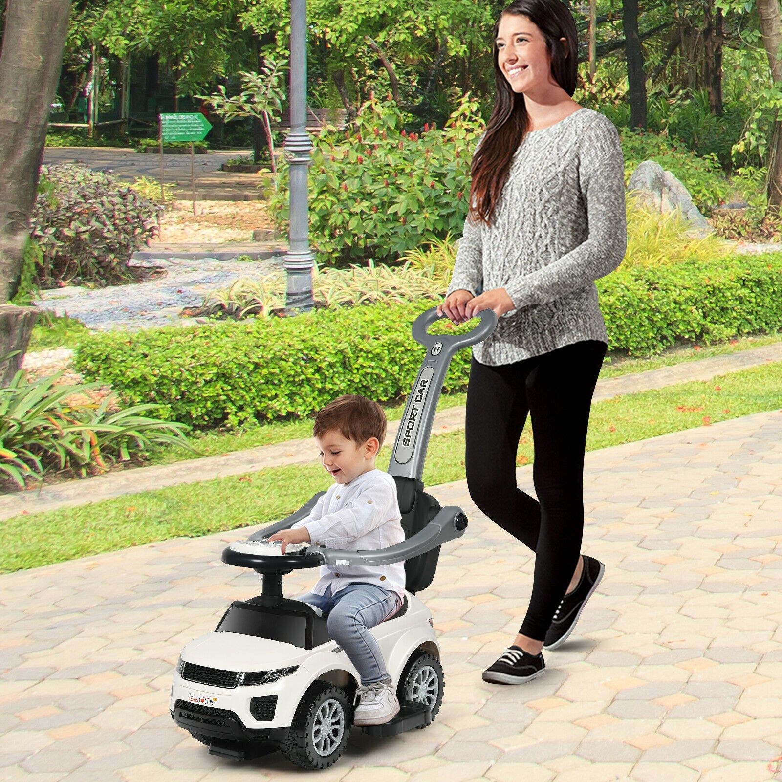 3 in 1 Ride on Push Car Toddler Stroller Sliding Car, Music
