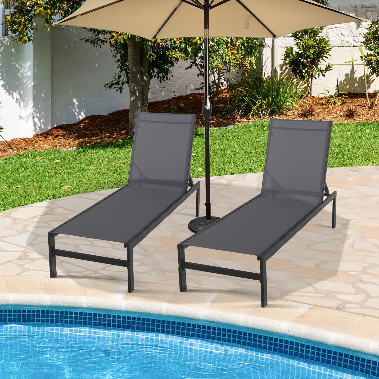 6-Position Chaise Lounge Chairs, Rustproof Aluminium Frame