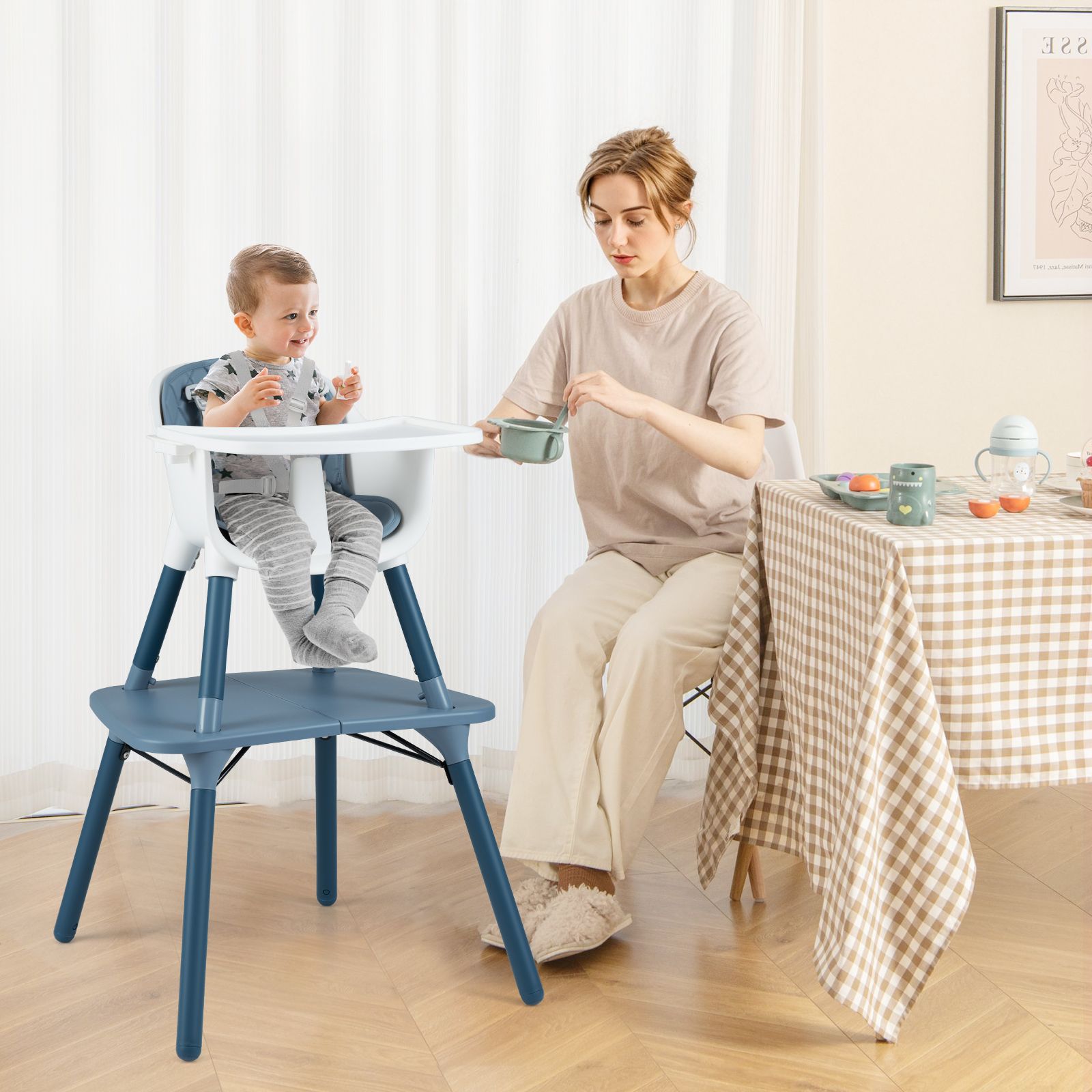 4-in-1 Baby Convertible Toddler Table Chair Set, PU Cushion