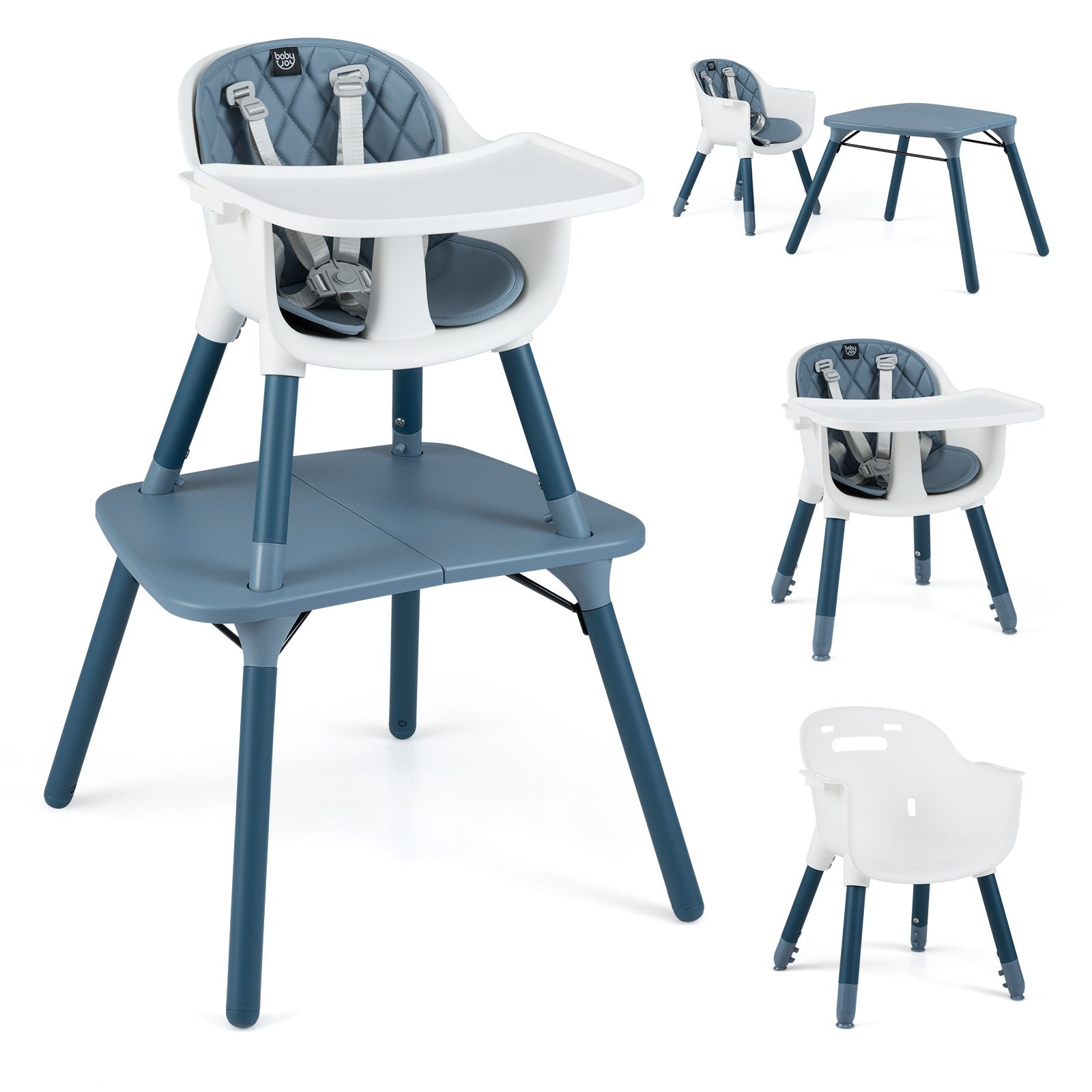 4-in-1 Baby Convertible Toddler Table Chair Set, PU Cushion