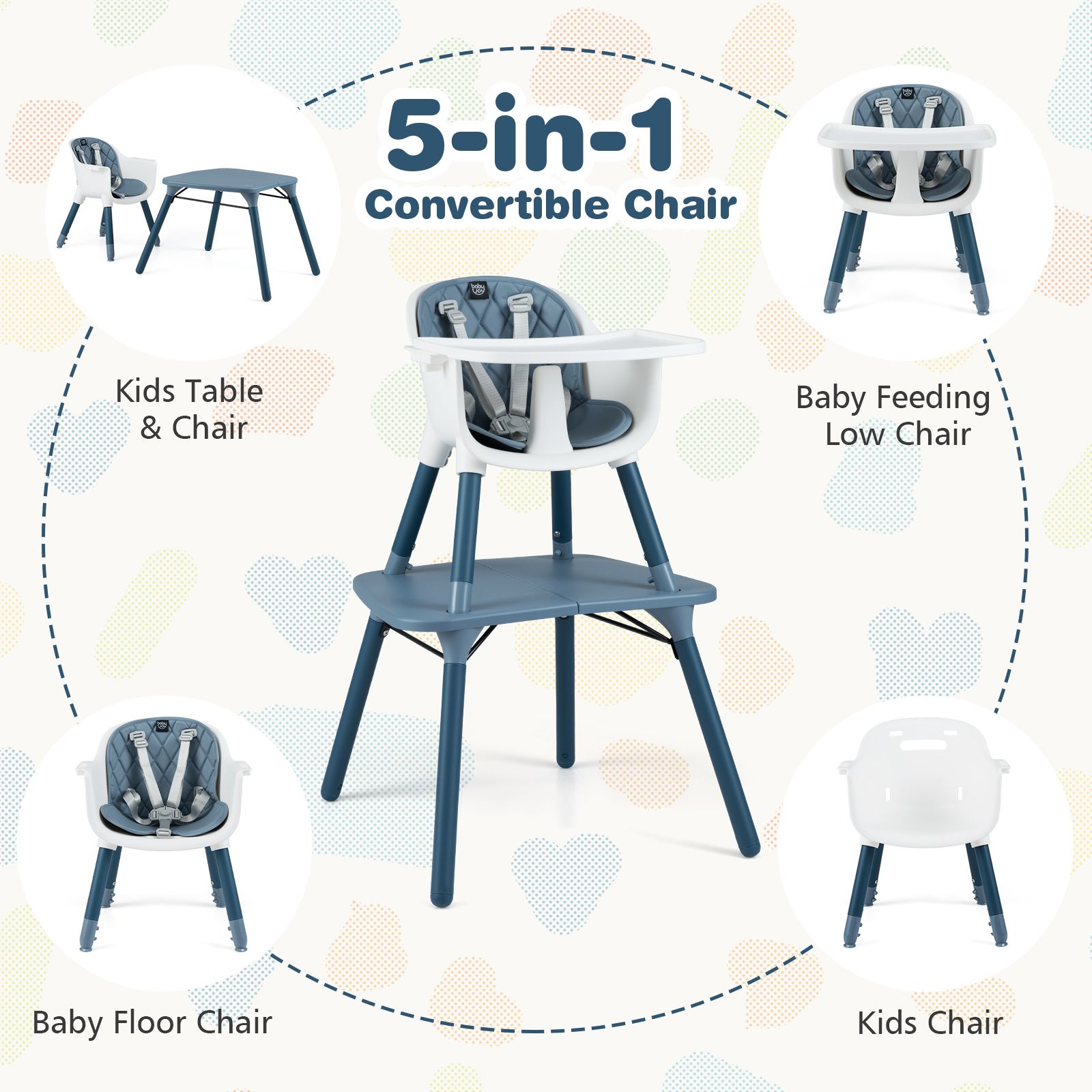 4-in-1 Baby Convertible Toddler Table Chair Set, PU Cushion