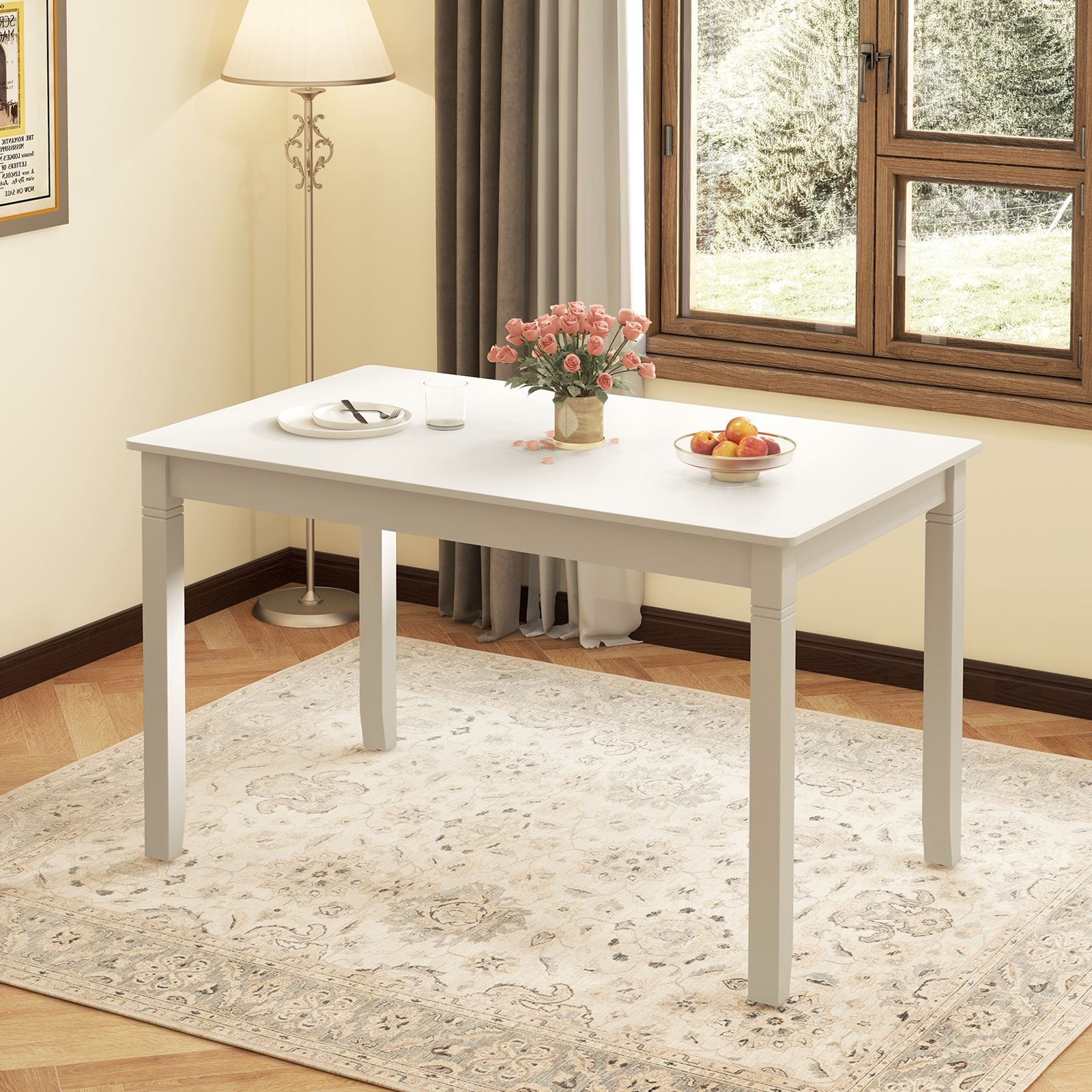 48-Inch Wooden Dining Table for 4 People Rectangular Kitchen Table, Rubber Wood Legs - Cream White