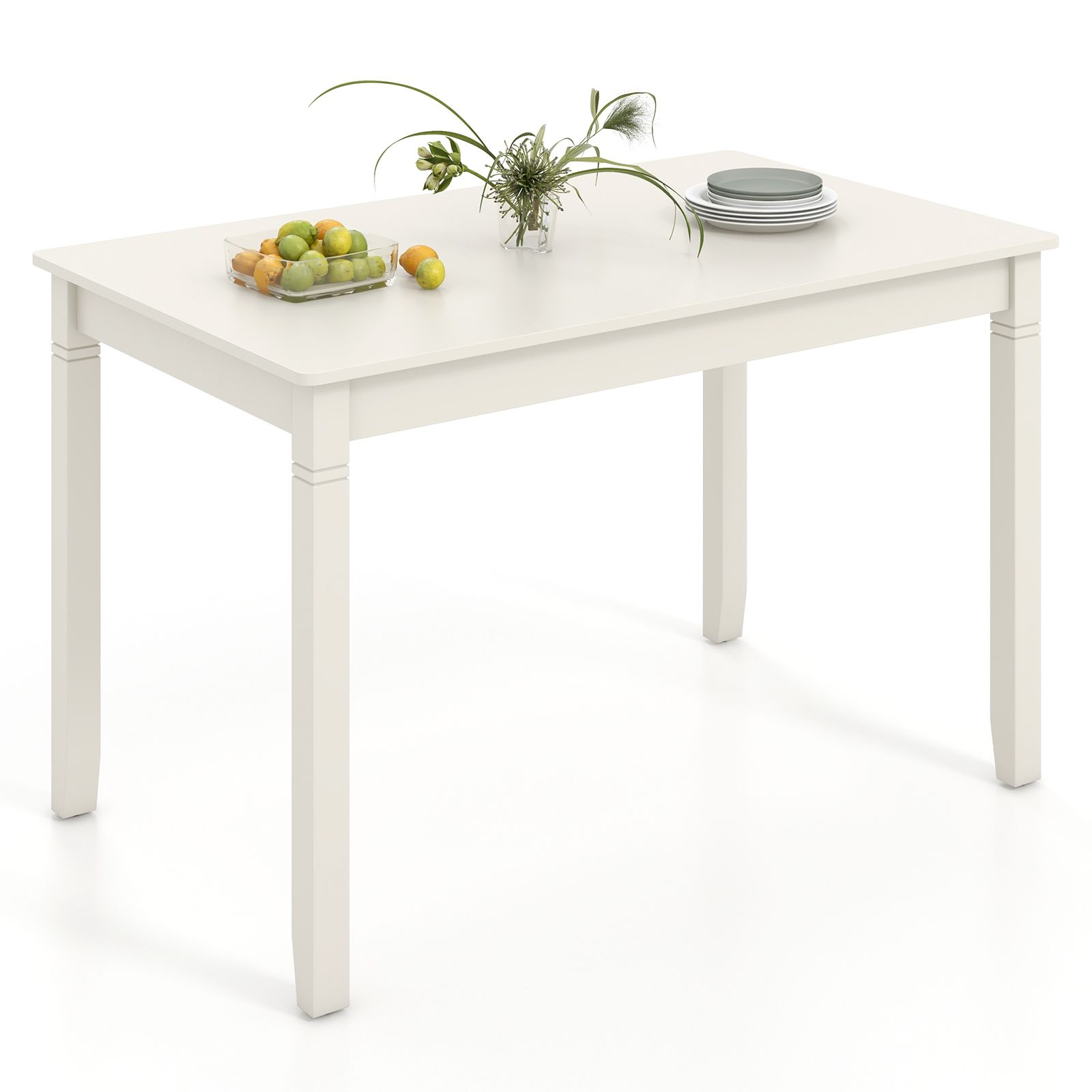 Table de salle à manger en bois de 122 cm pour 4 personnes, table de cuisine rectangulaire, pieds en bois d'hévéa - blanc crème