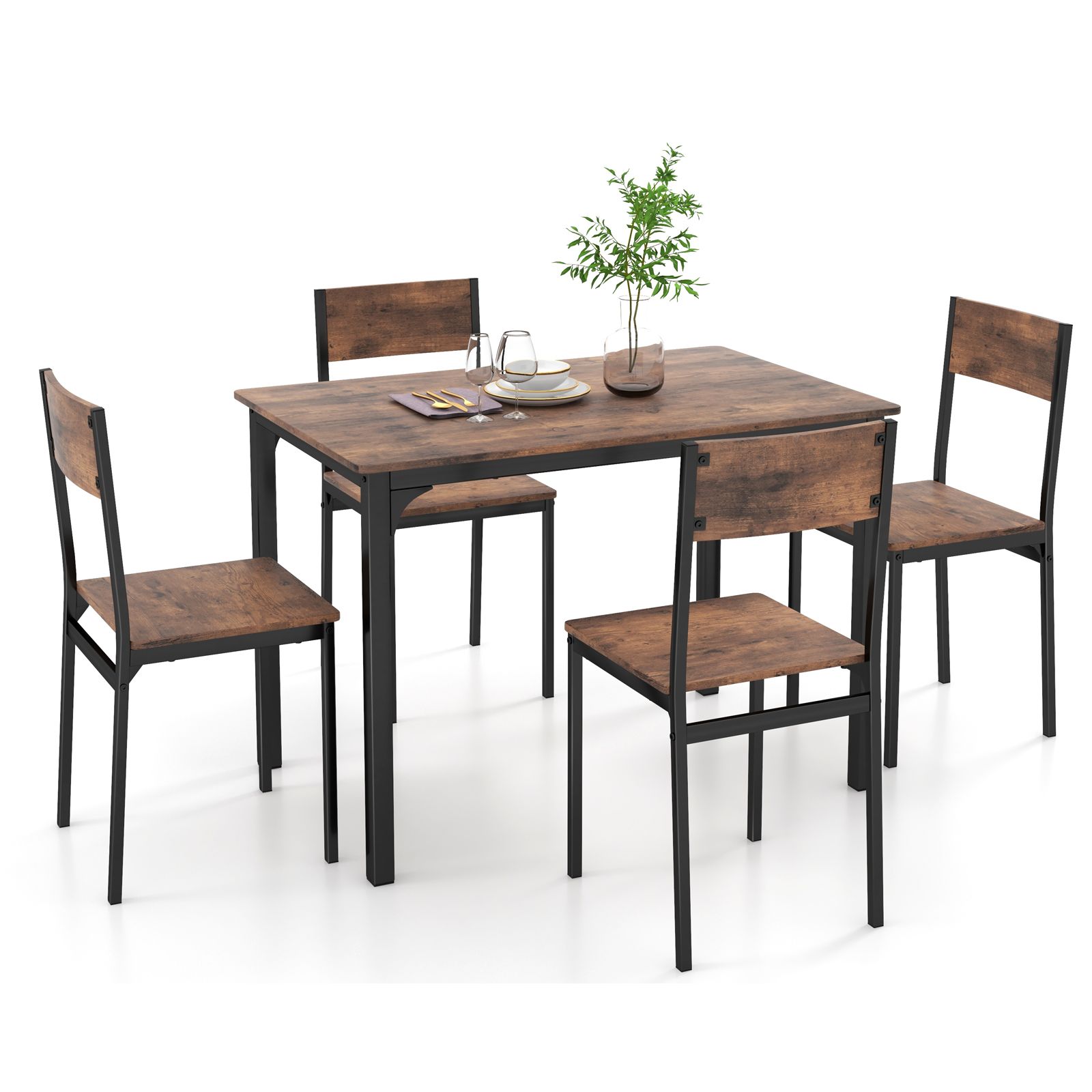 Ensemble de table à manger 5 pièces : table de cuisine et chaises de style industriel pour 4 personnes - brun rustique