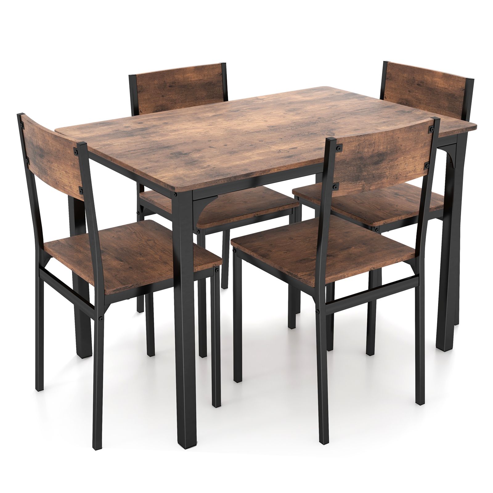 Ensemble de table à manger 5 pièces : table de cuisine et chaises de style industriel pour 4 personnes - brun rustique