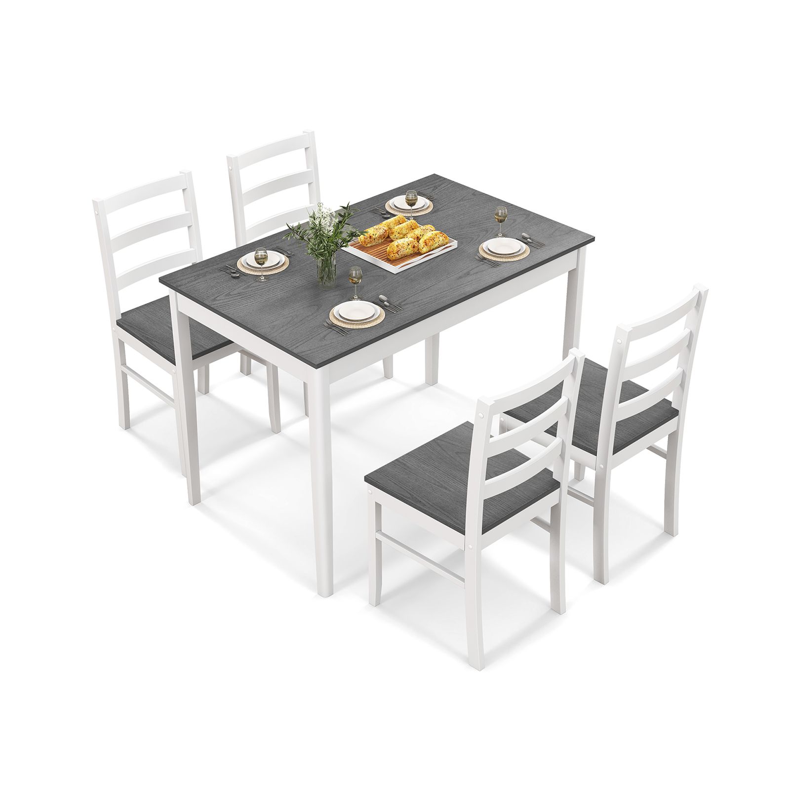 Ensemble de salle à manger en bois 5 pièces, table rectangulaire et 4 chaises - Gris