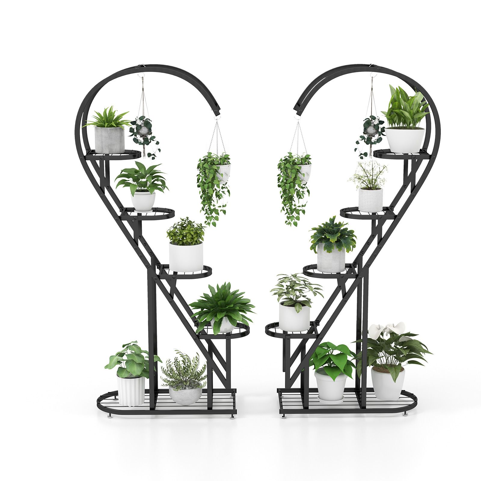 5 Tier Metal Plant Stand, Hanging Hook for Multiple Plants - Black
