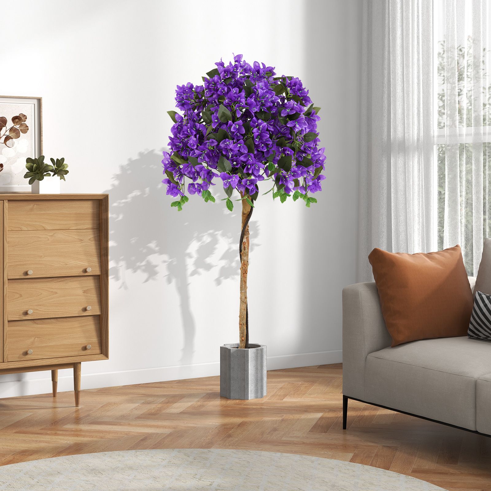 4.5 Feet Artificial Azalea Tree, Cement Pot - Purple