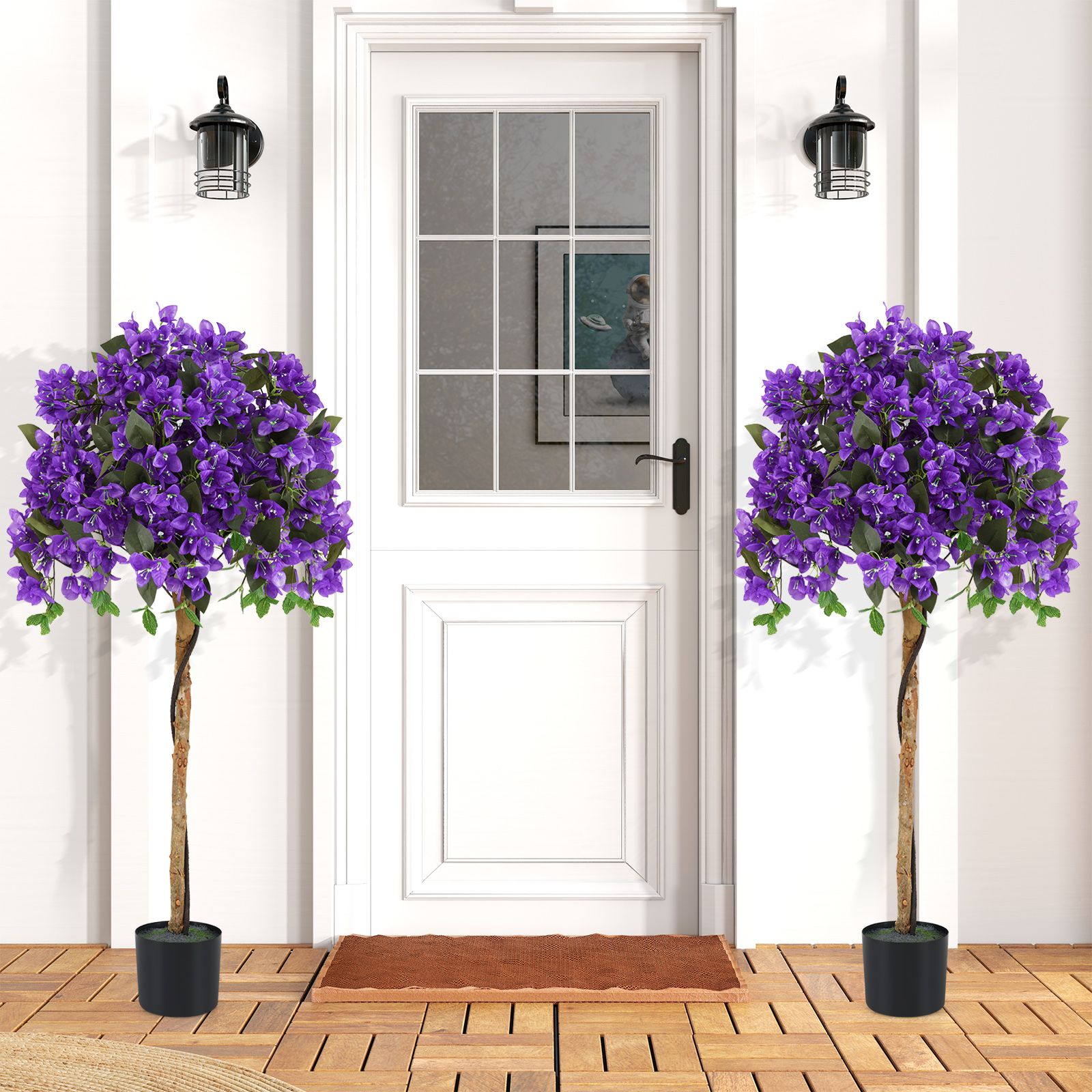 4.5 Feet Artificial Azalea Tree, Cement Pot - Purple