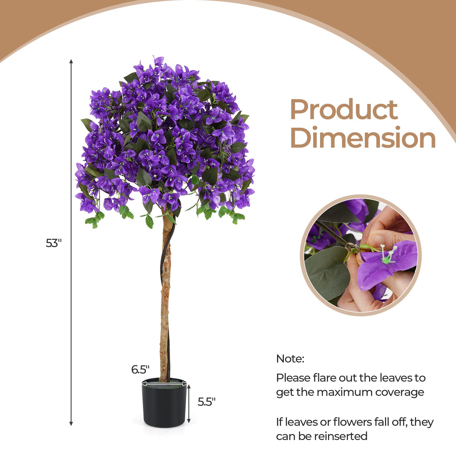 4.5 Feet Artificial Azalea Tree, Cement Pot - Purple