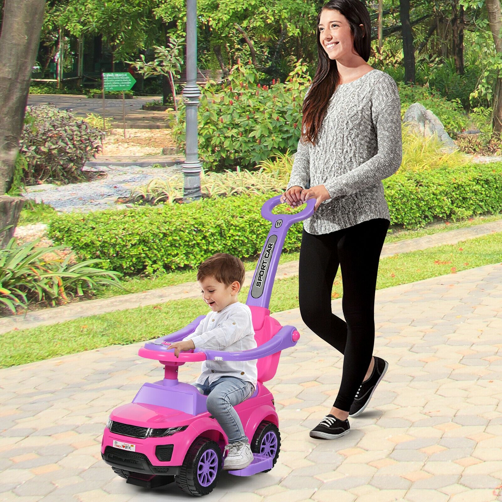 3 in 1 Ride on Push Car Toddler Stroller Sliding Car, Music
