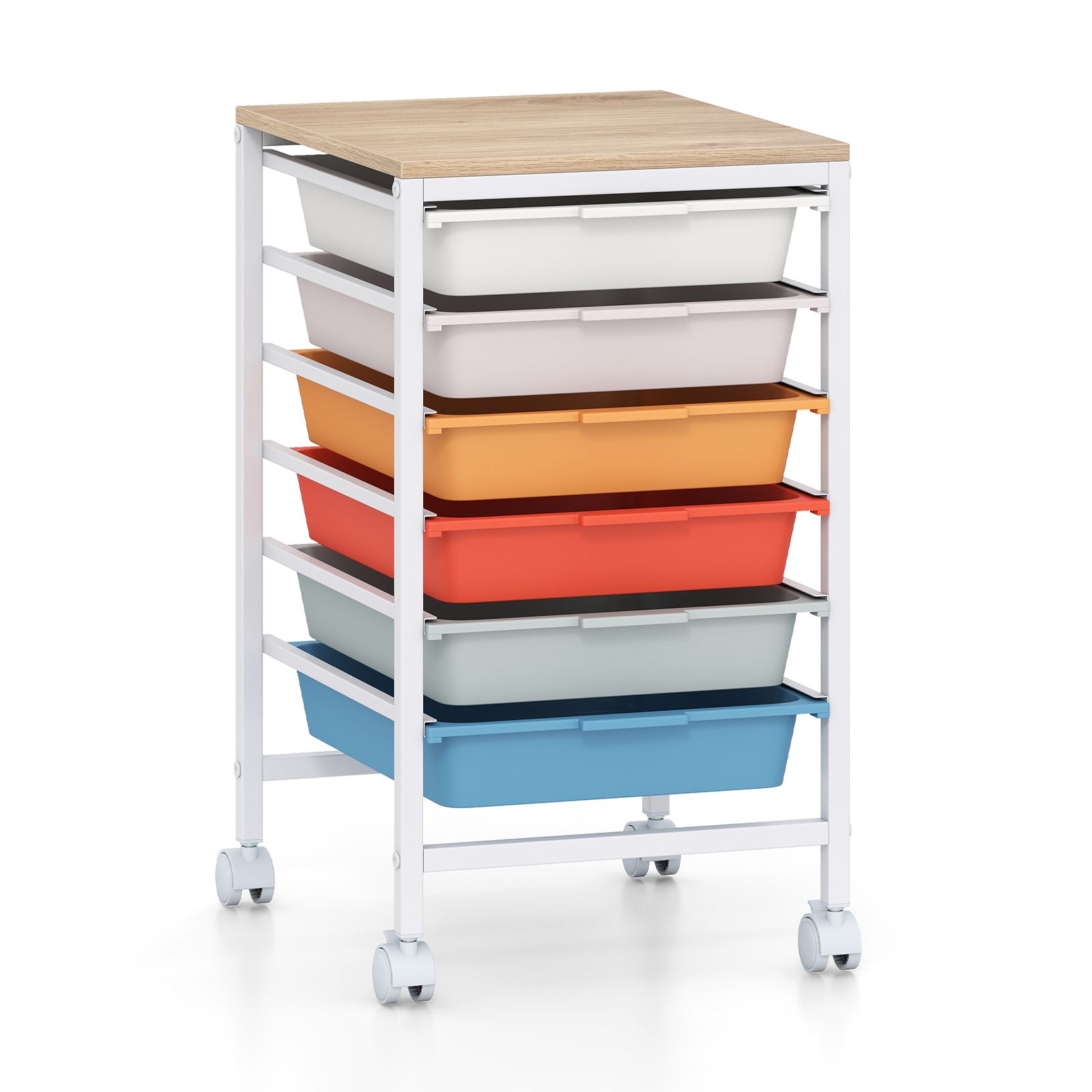 6-Drawer Rolling Storage Cart, Wooden Tabletop - Macaron
