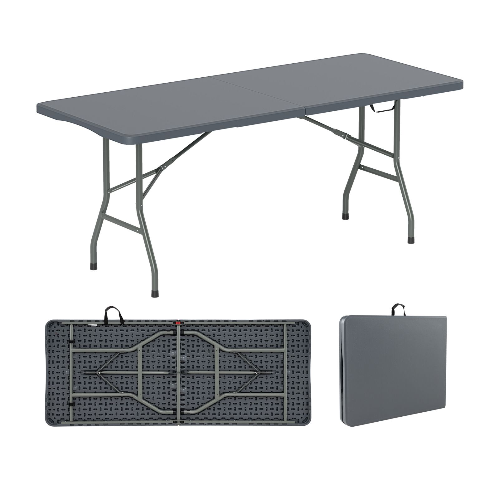 Table pliante portable de 1,8 m, supportant 159 kg, pliable en deux, plateau PEHD