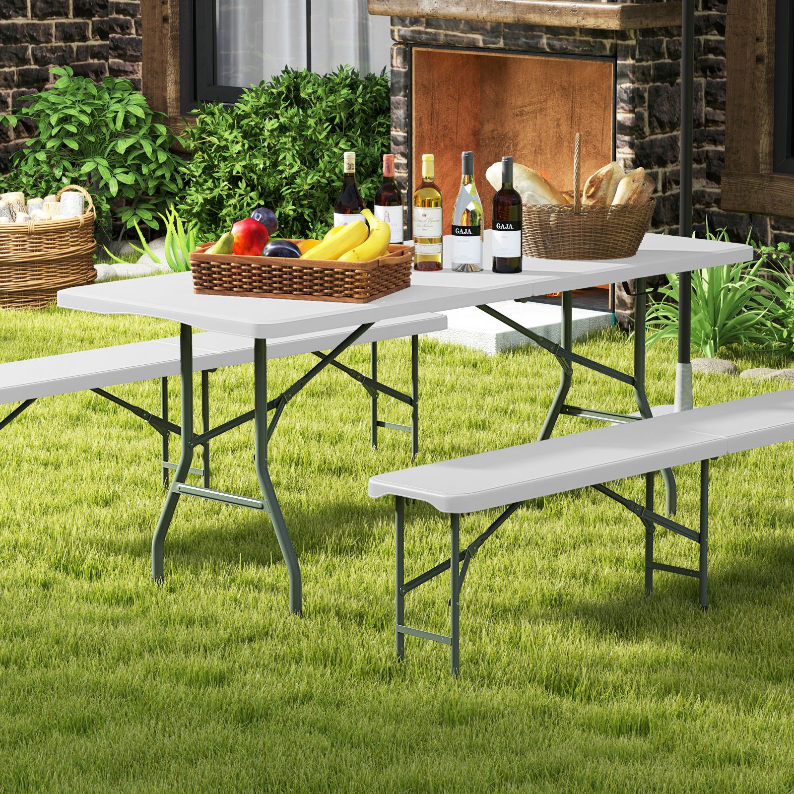Table pliante portable de 1,8 m, supportant 159 kg, pliable en deux, plateau PEHD