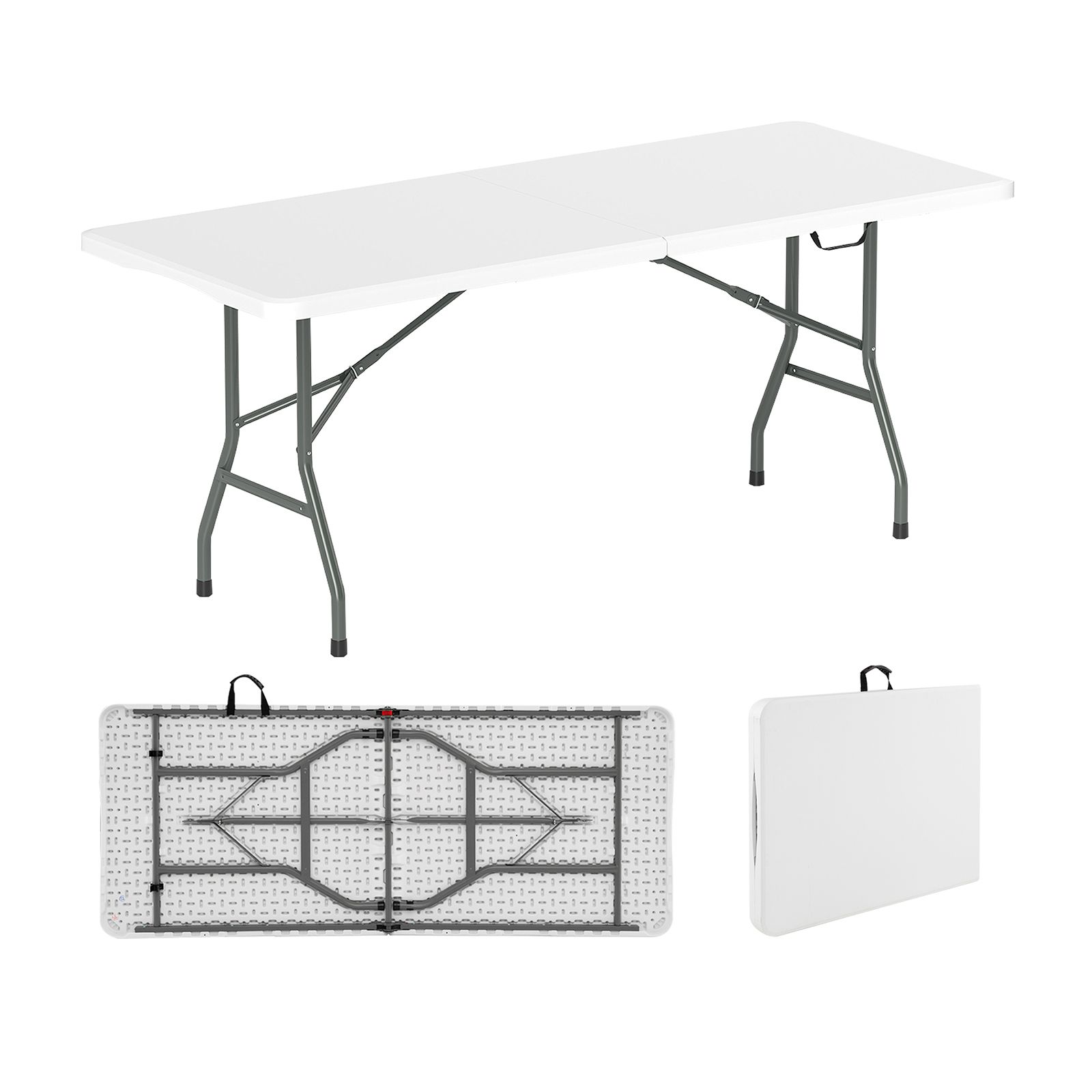 Table pliante portable de 1,8 m, supportant 159 kg, pliable en deux, plateau PEHD