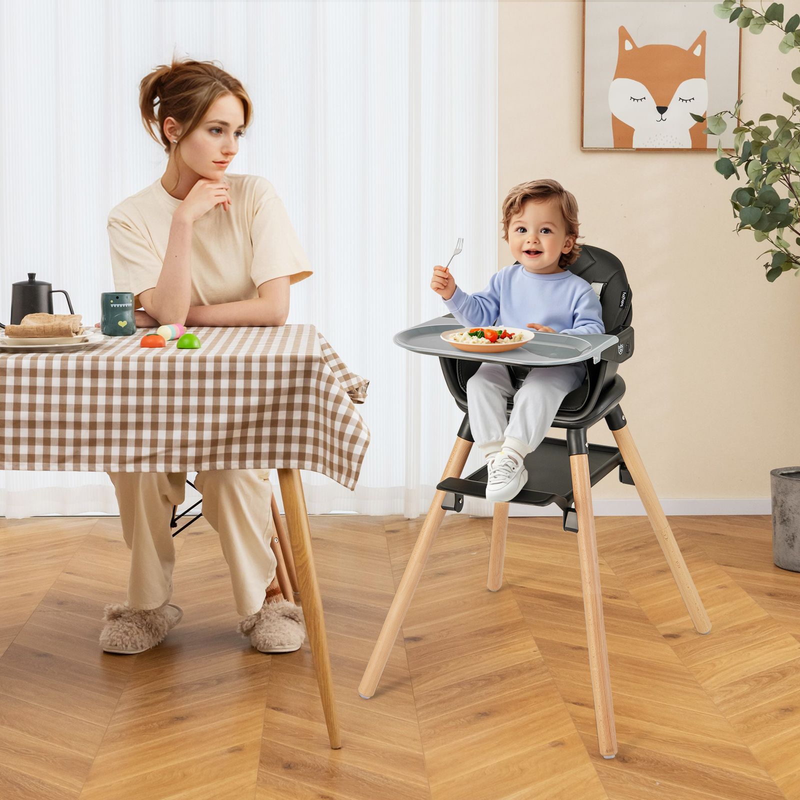 6 1 Convertible Highchair, Safety Harness and Removable Tray